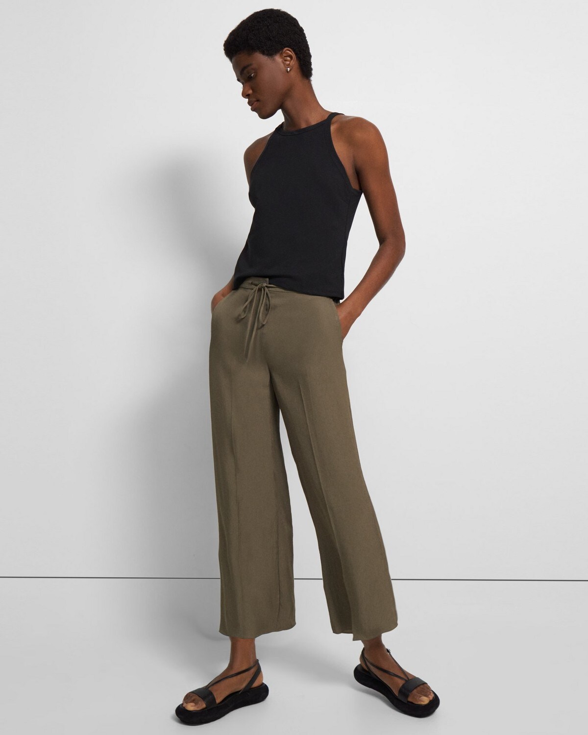 Wide Crop Pant in Washed Twill