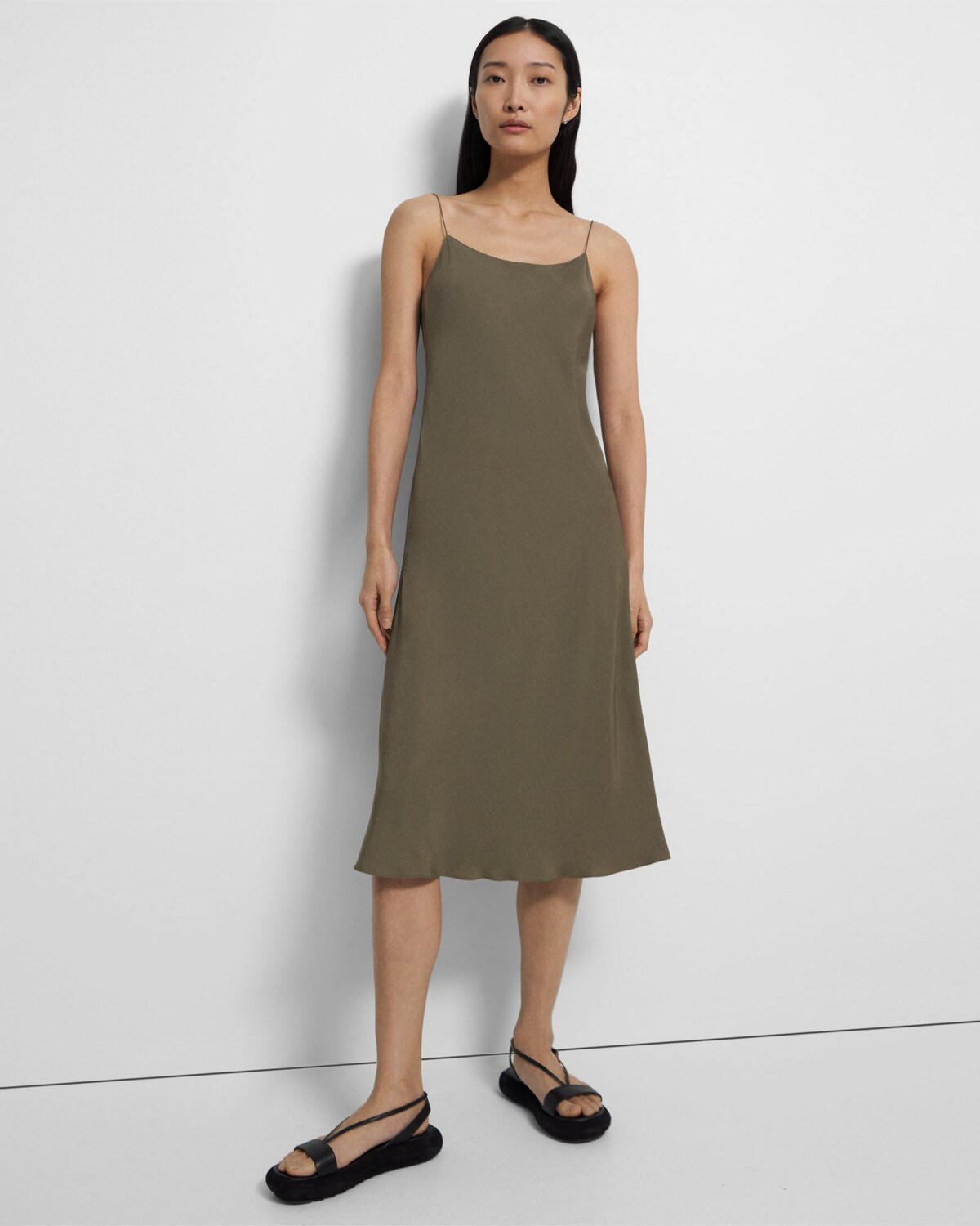 Smocked Slip Dress in Washed Twill
