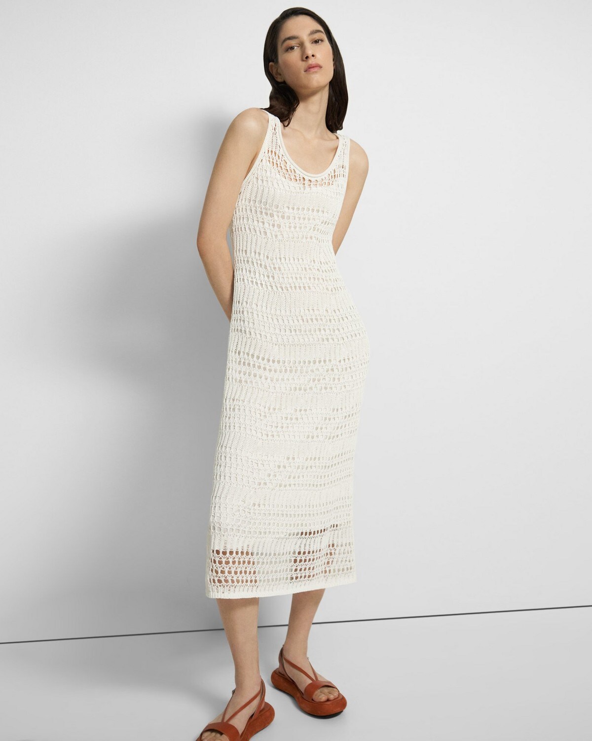 Sleeveless Midi Dress in Cotton Crochet