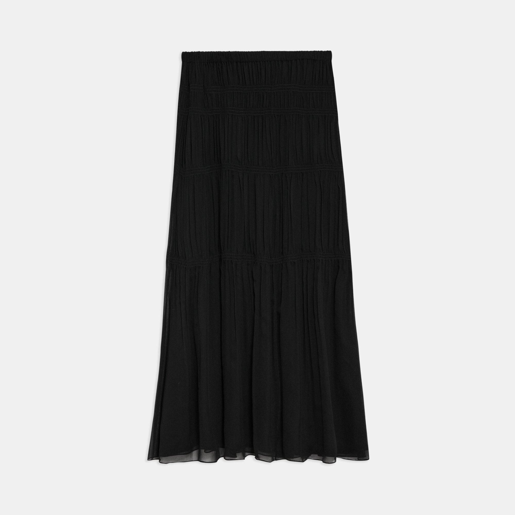 Crinkled Silk Chiffon Tiered Maxi Skirt | Theory