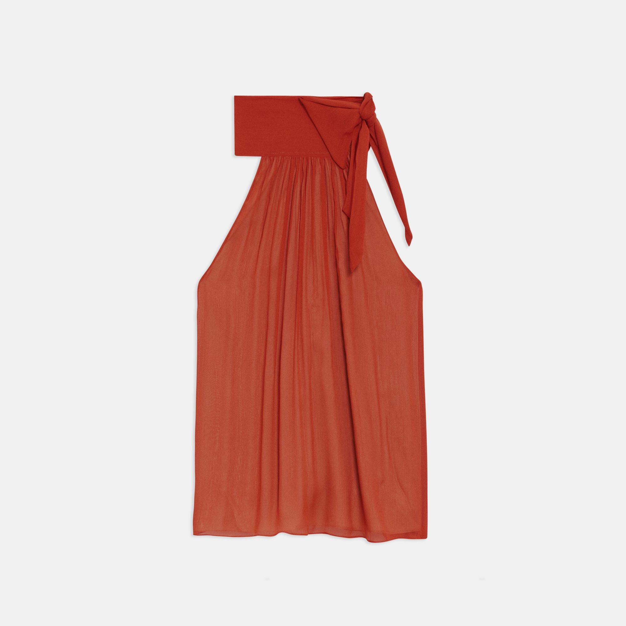 Halter Bow Top in Crinkled Silk Chiffon
