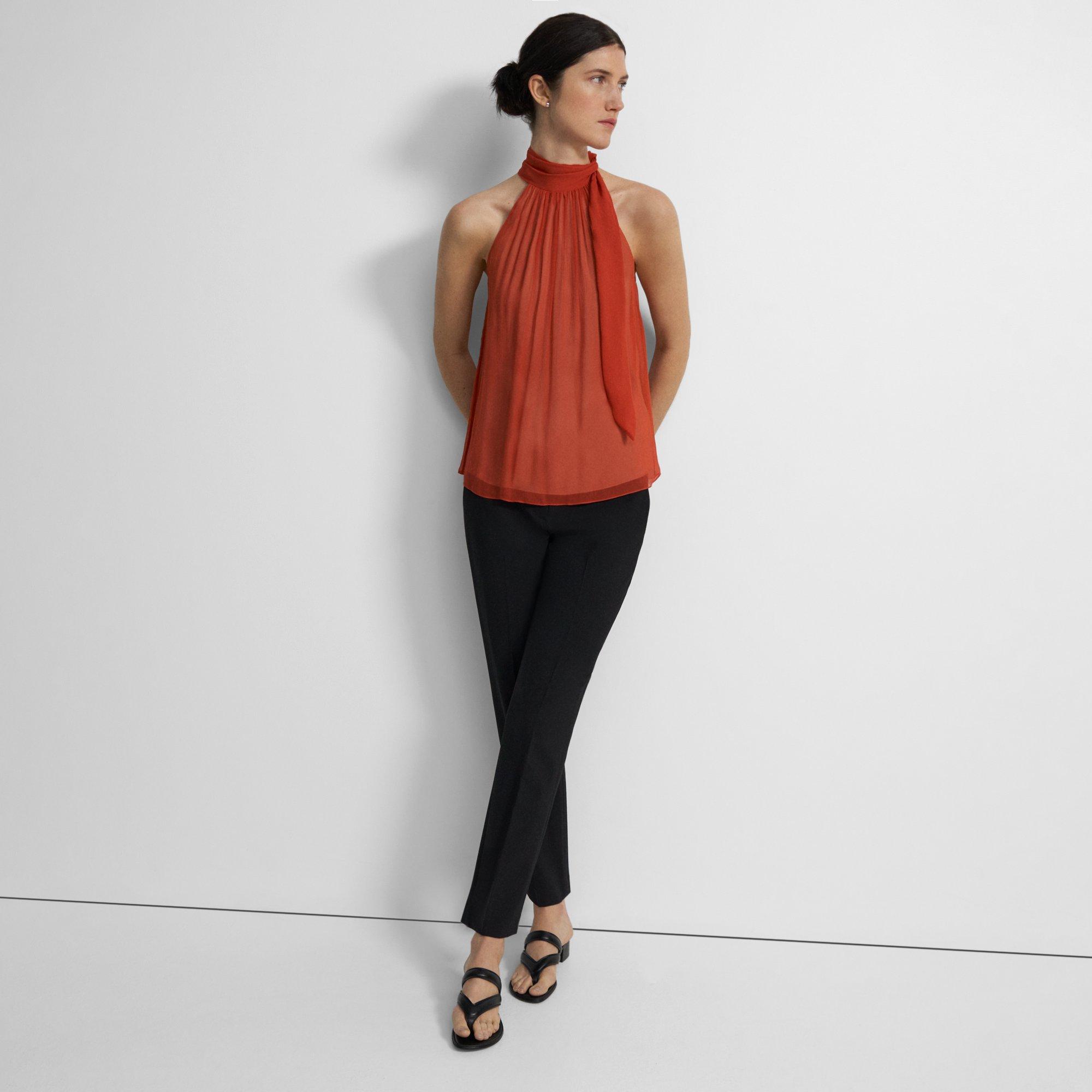 Halter Bow Top in Crinkled Silk Chiffon