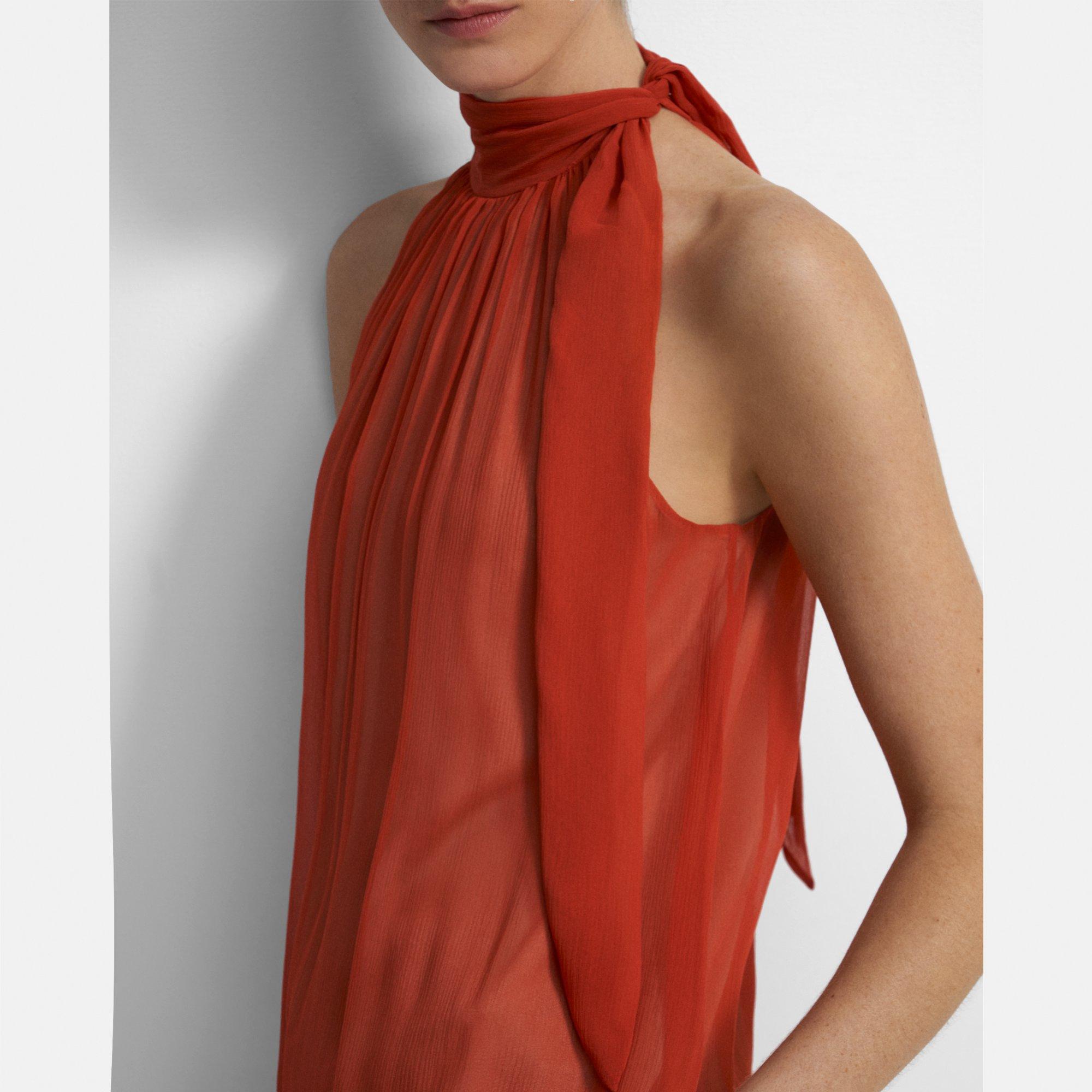 Halter Bow Top in Crinkled Silk Chiffon