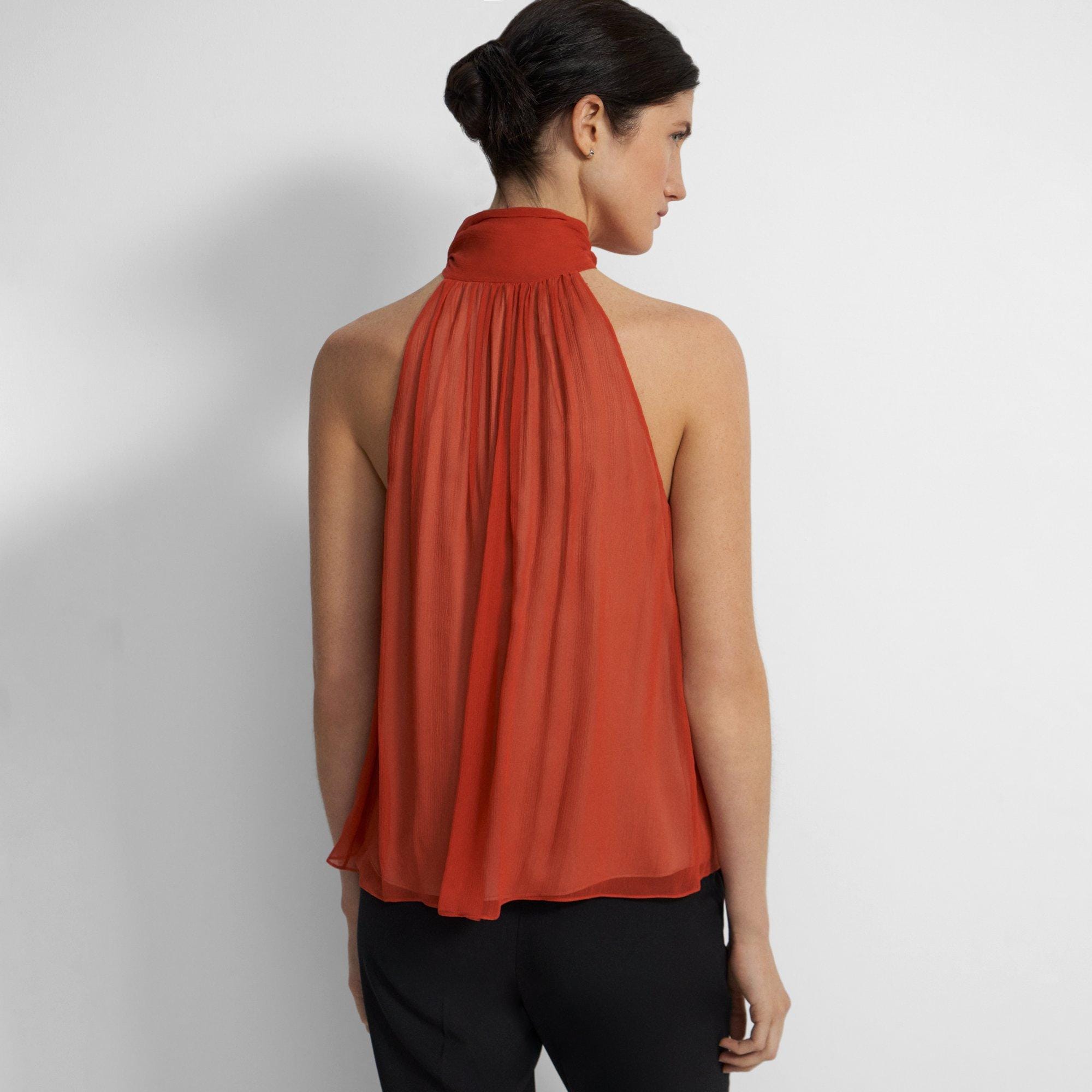 Halter Bow Top in Crinkled Silk Chiffon