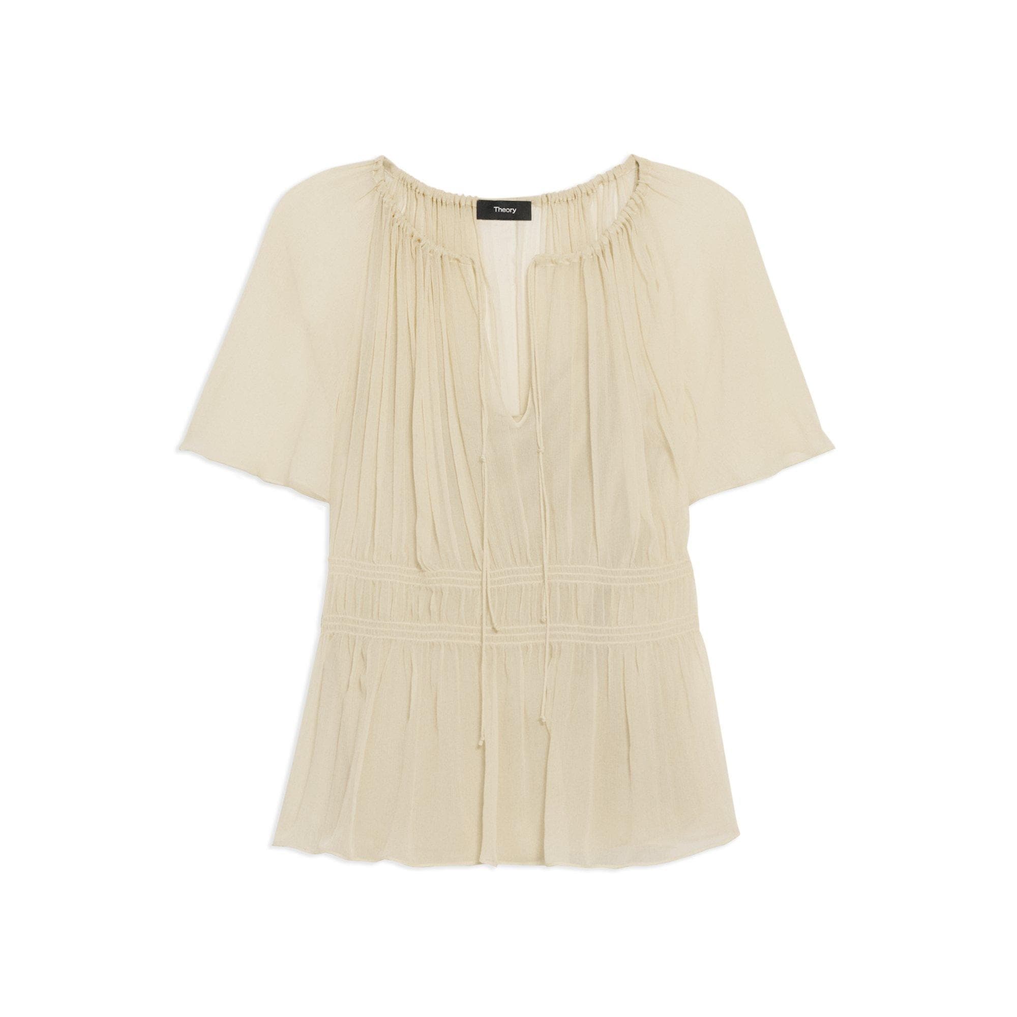 Tie Neck Top in Crinkled Silk Chiffon