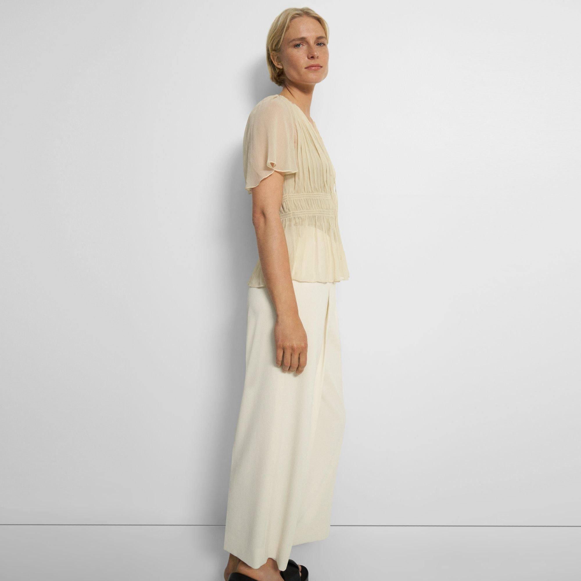 Tie Neck Top in Crinkled Silk Chiffon
