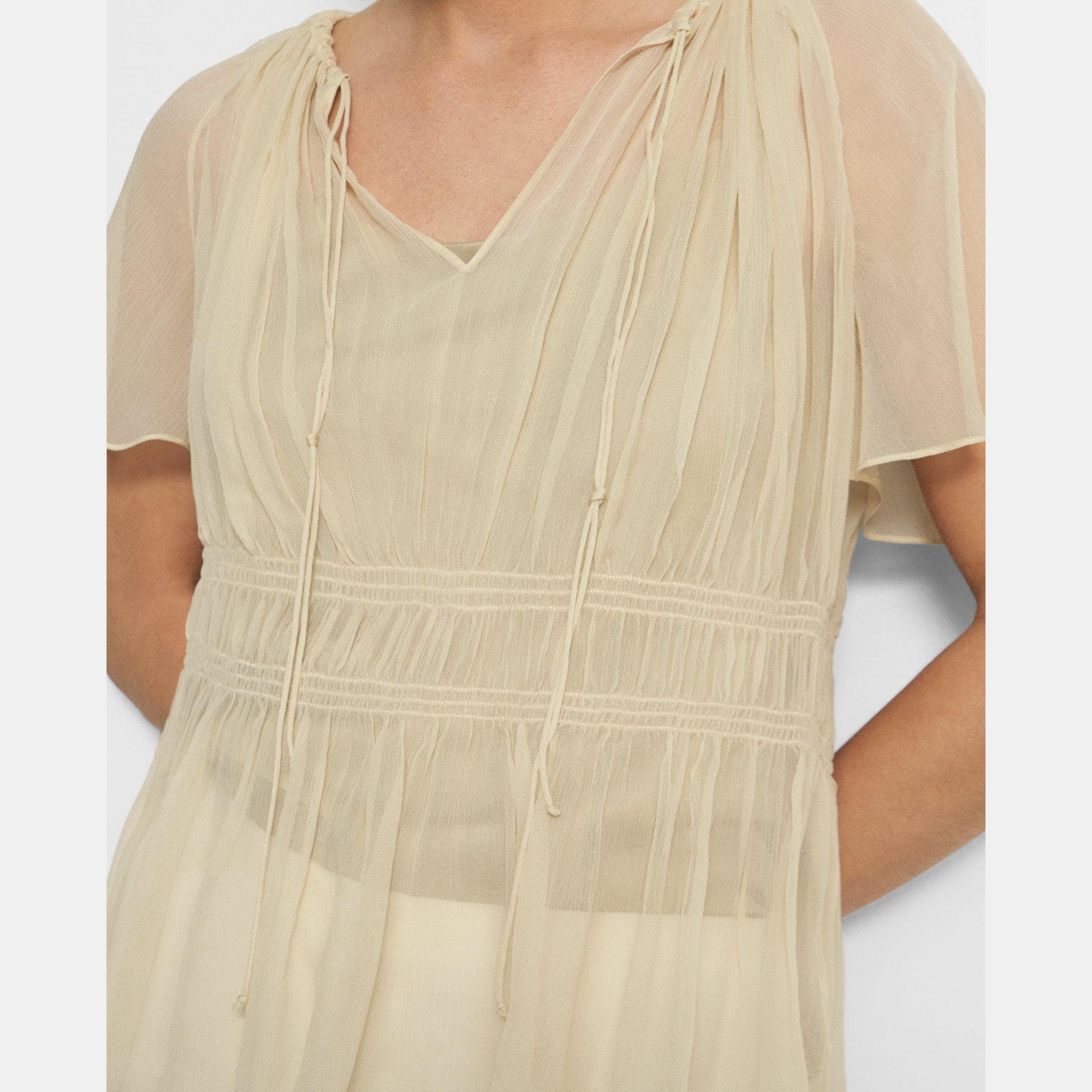 Tie Neck Top in Crinkled Silk Chiffon