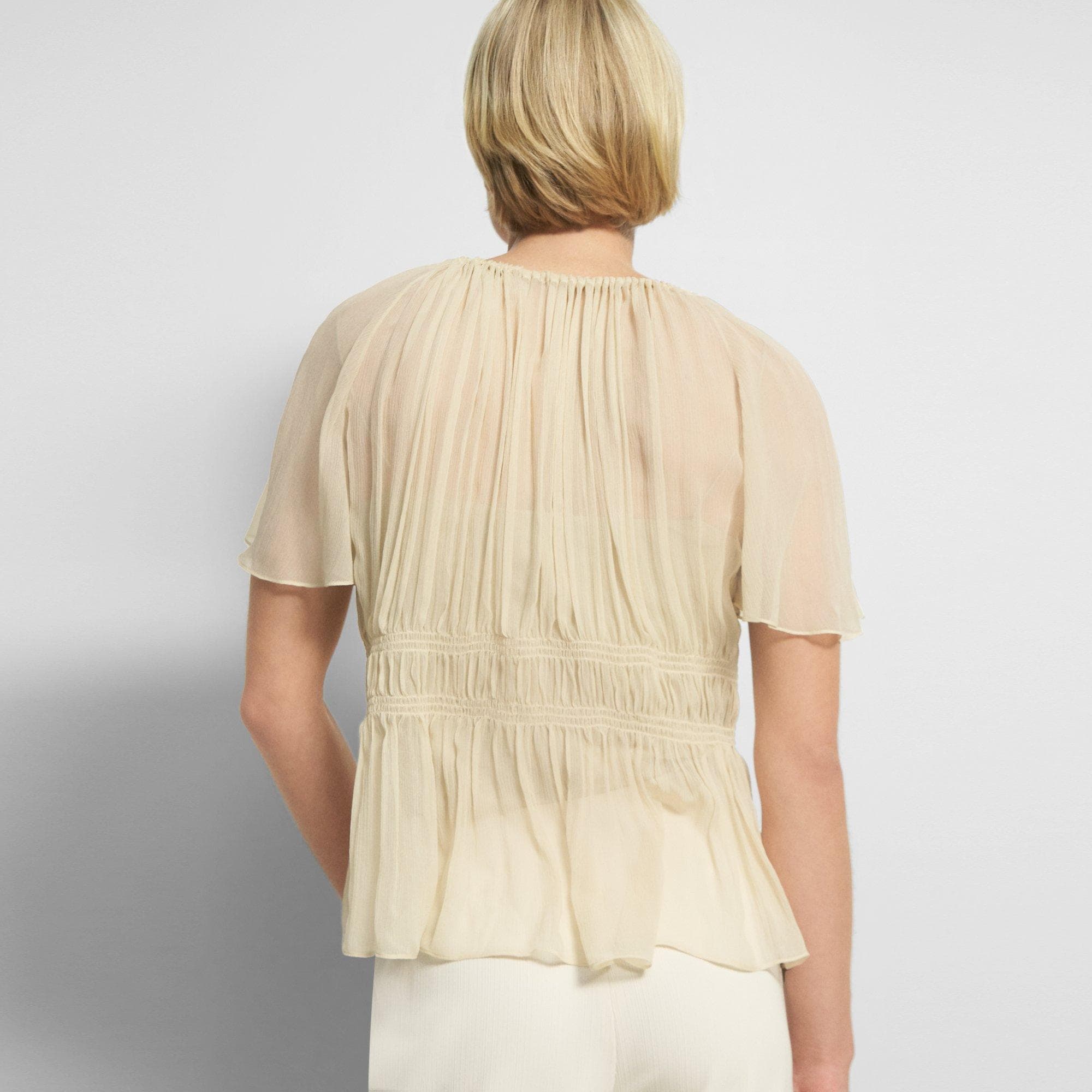 Tie Neck Top in Crinkled Silk Chiffon
