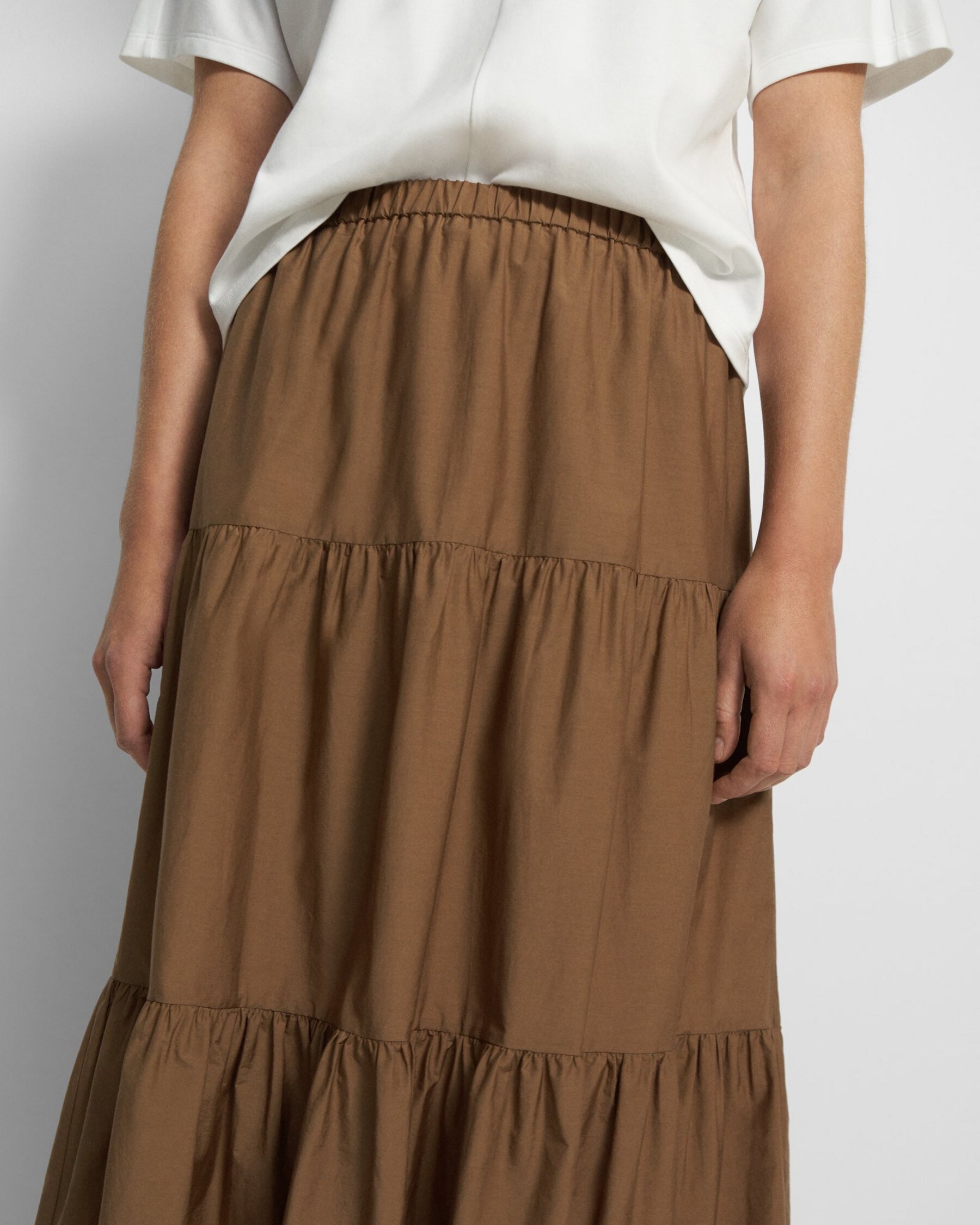 Cotton Blend Tiered Maxi Skirt | Theory