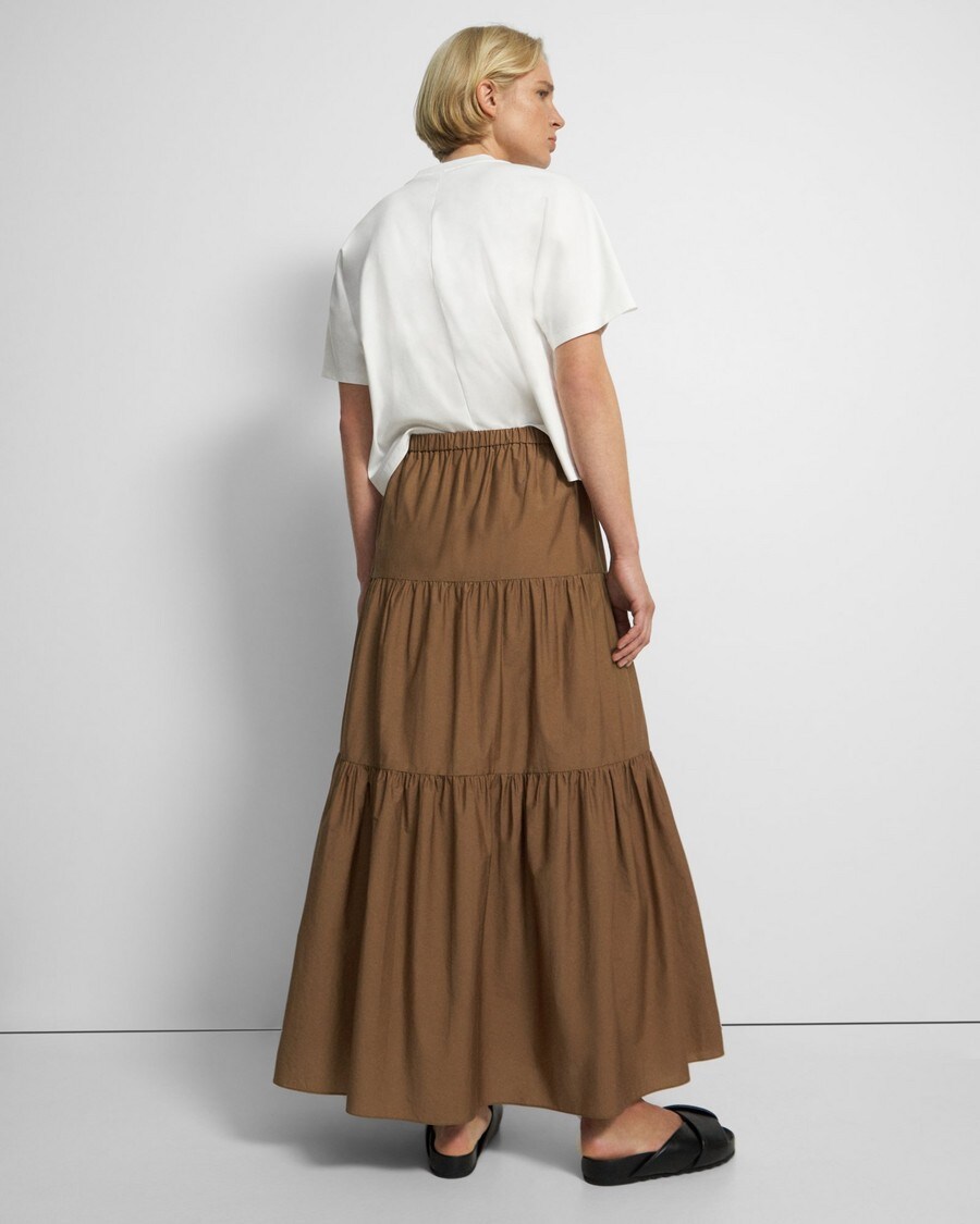 Cotton Blend Tiered Maxi Skirt | Theory
