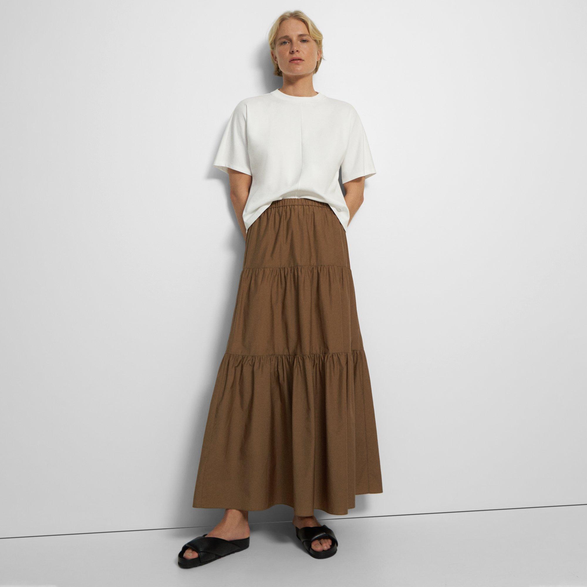 Cotton Blend Tiered Maxi Skirt | Theory