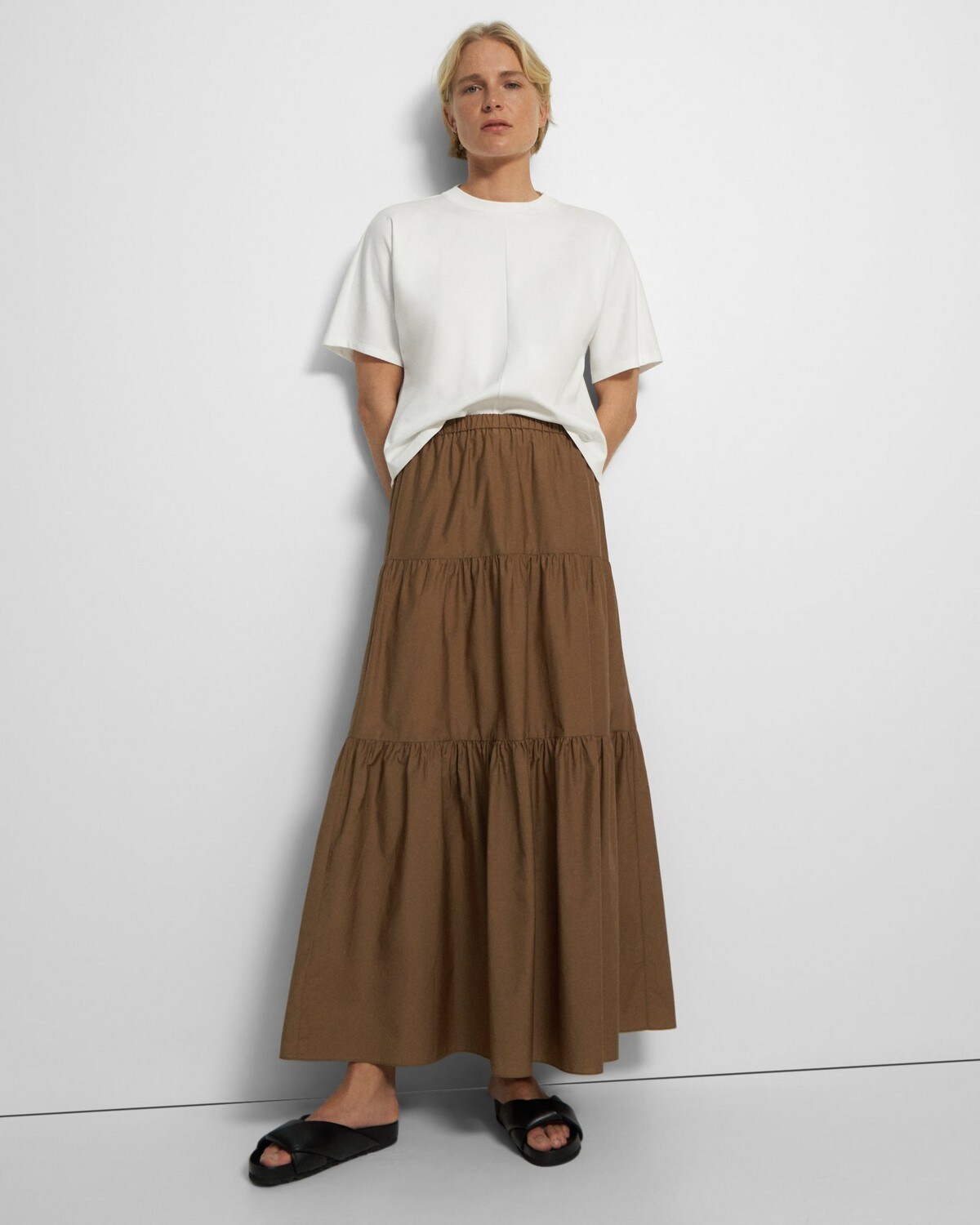 Tiered Maxi Skirt in Cotton Blend