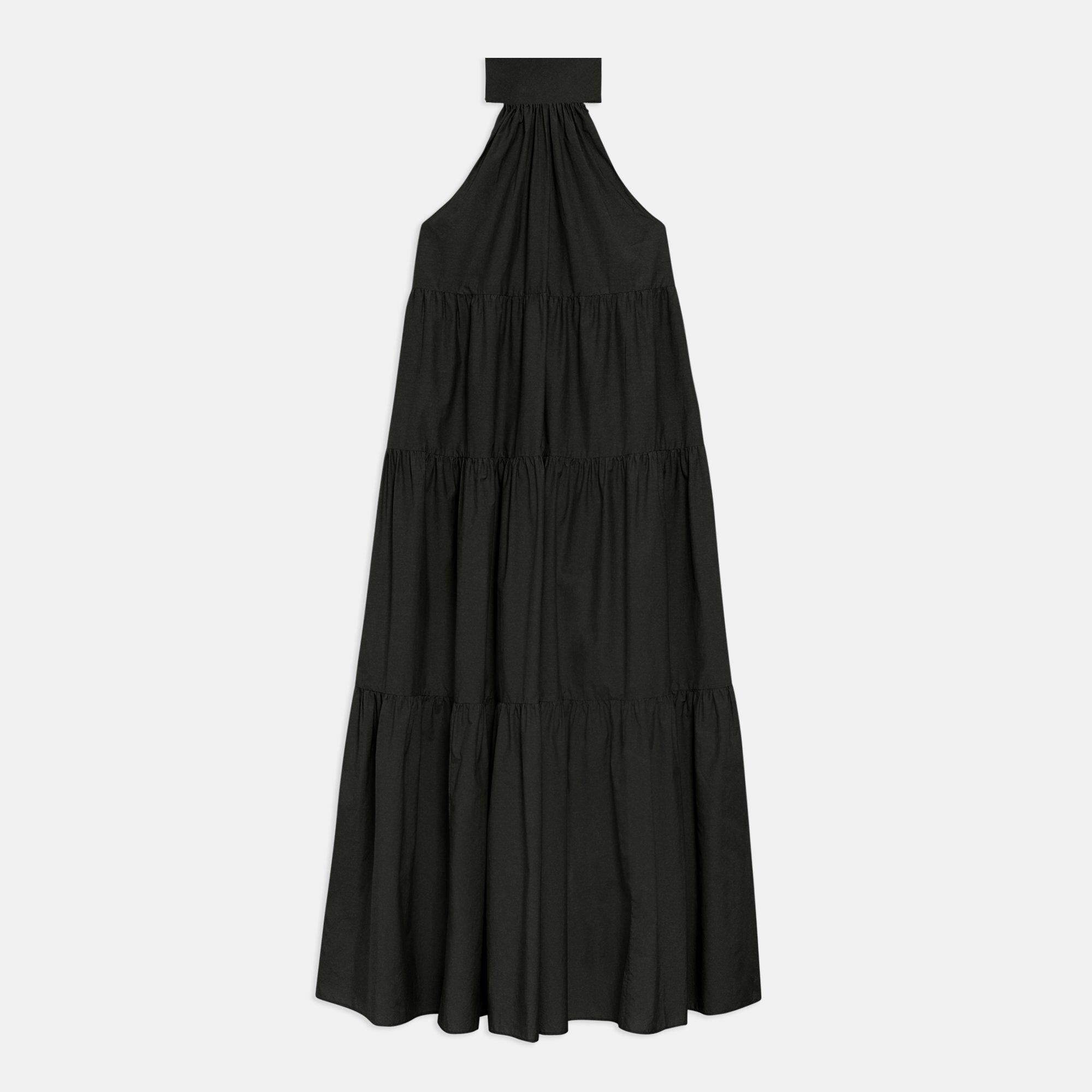 Robe maxi dos nu à volants en mélange de coton