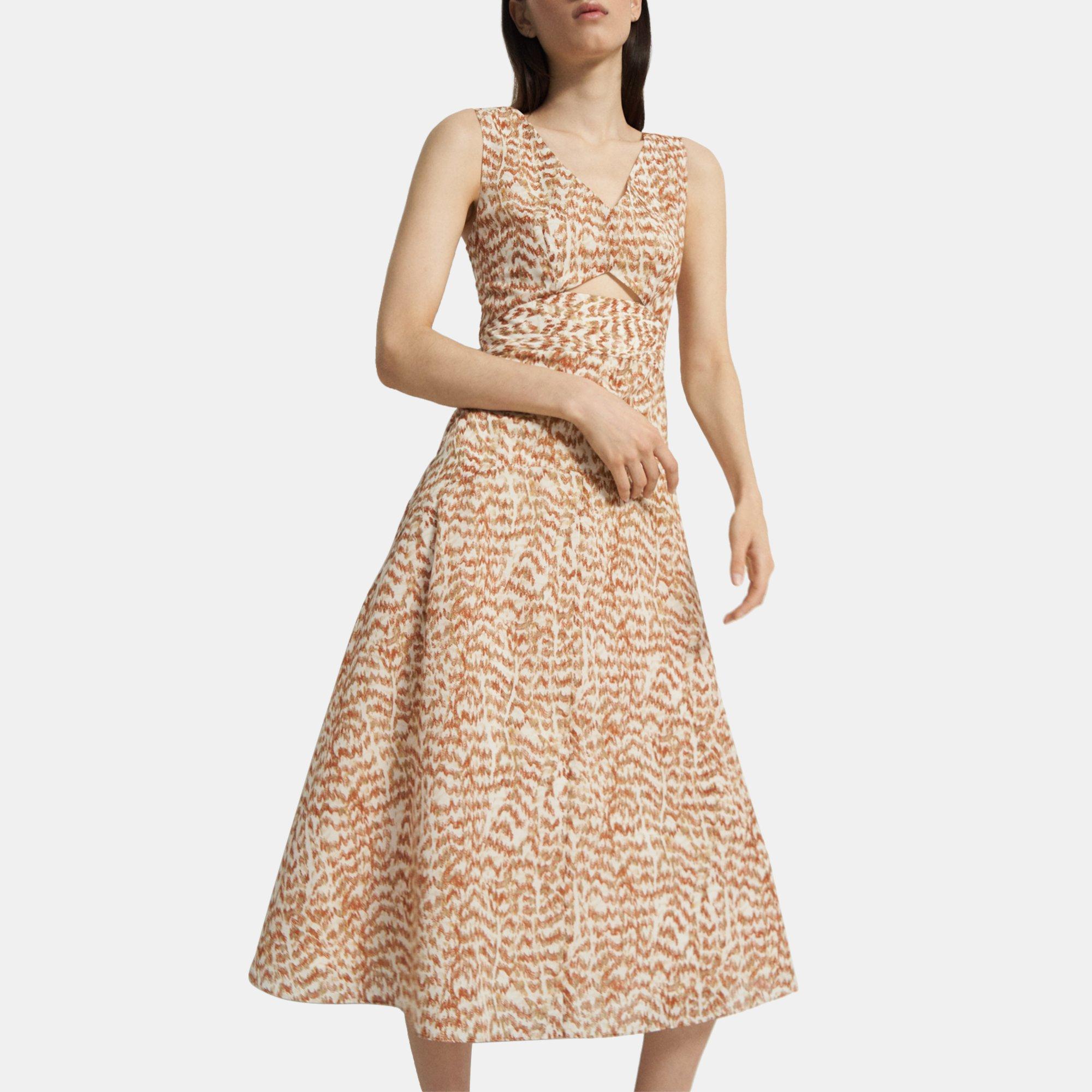 Cutout Midi Dress in Printed Poly