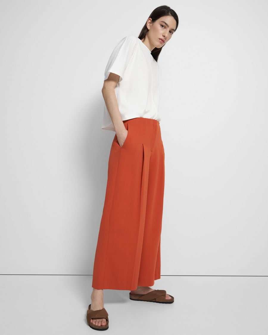 Pleated Wide-Leg Pant in Striped Admiral Crepe