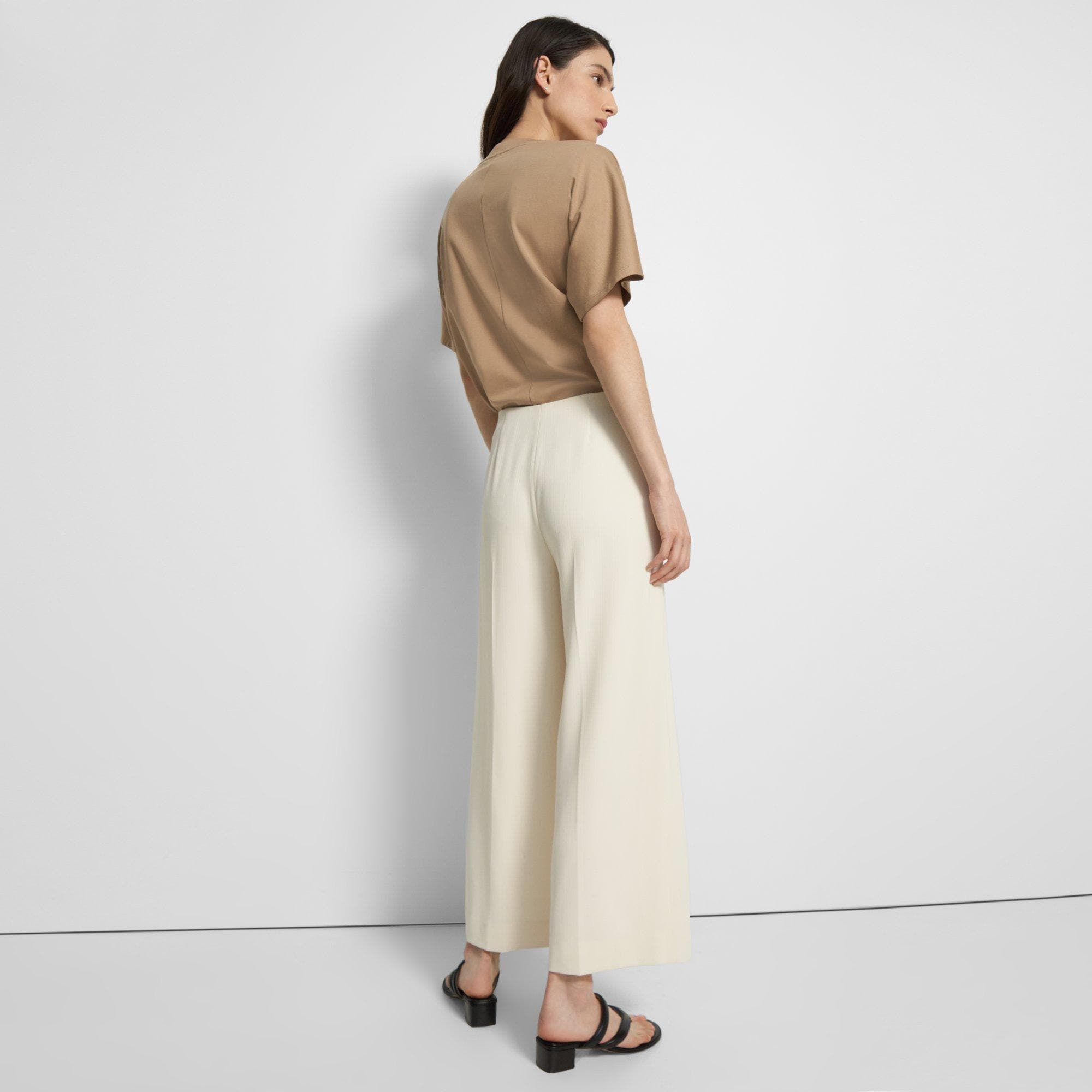 White Striped Admiral Crepe Pleated Wide-Leg Pant | Theory