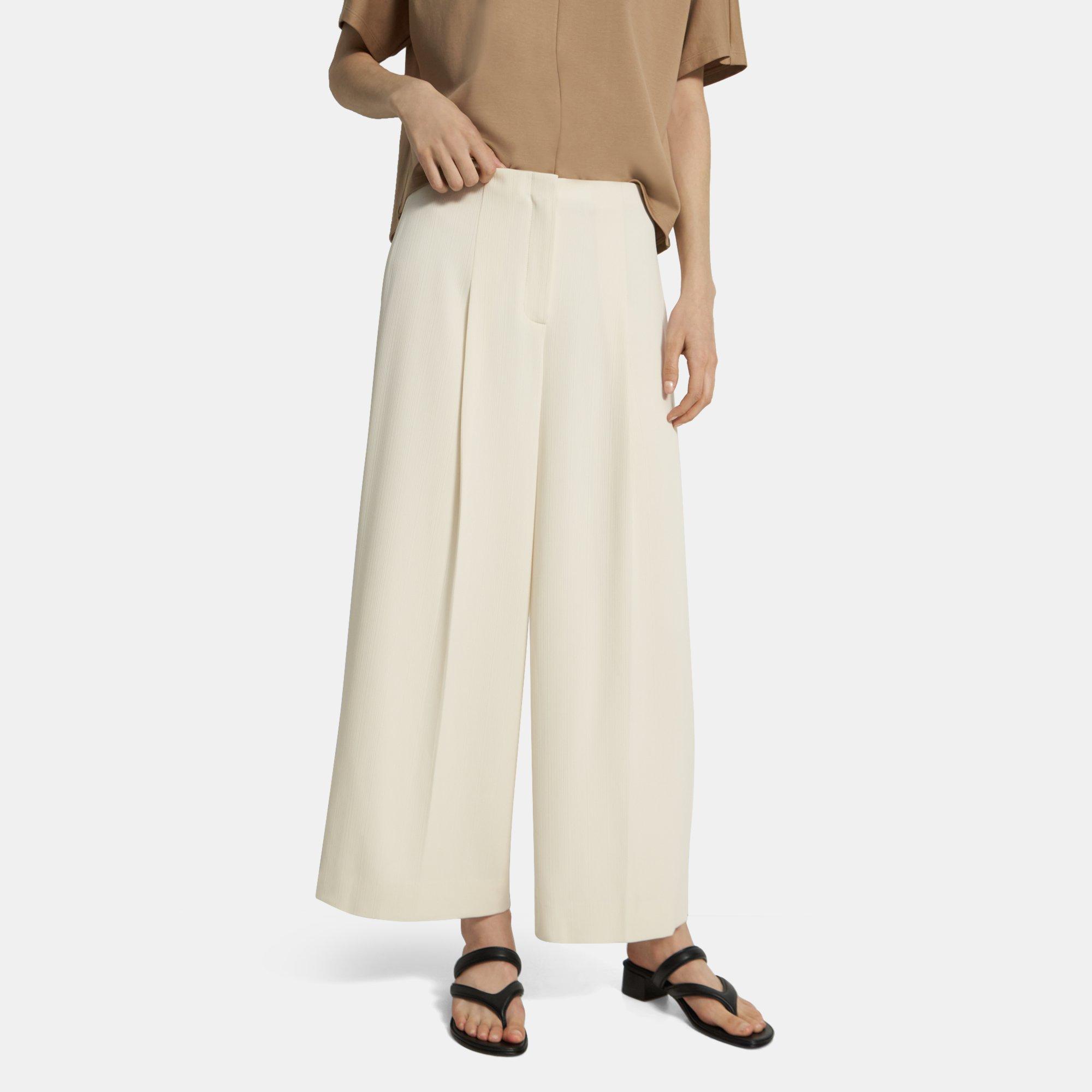 Pleated Wide-Leg Pant in Striped Admiral Crepe