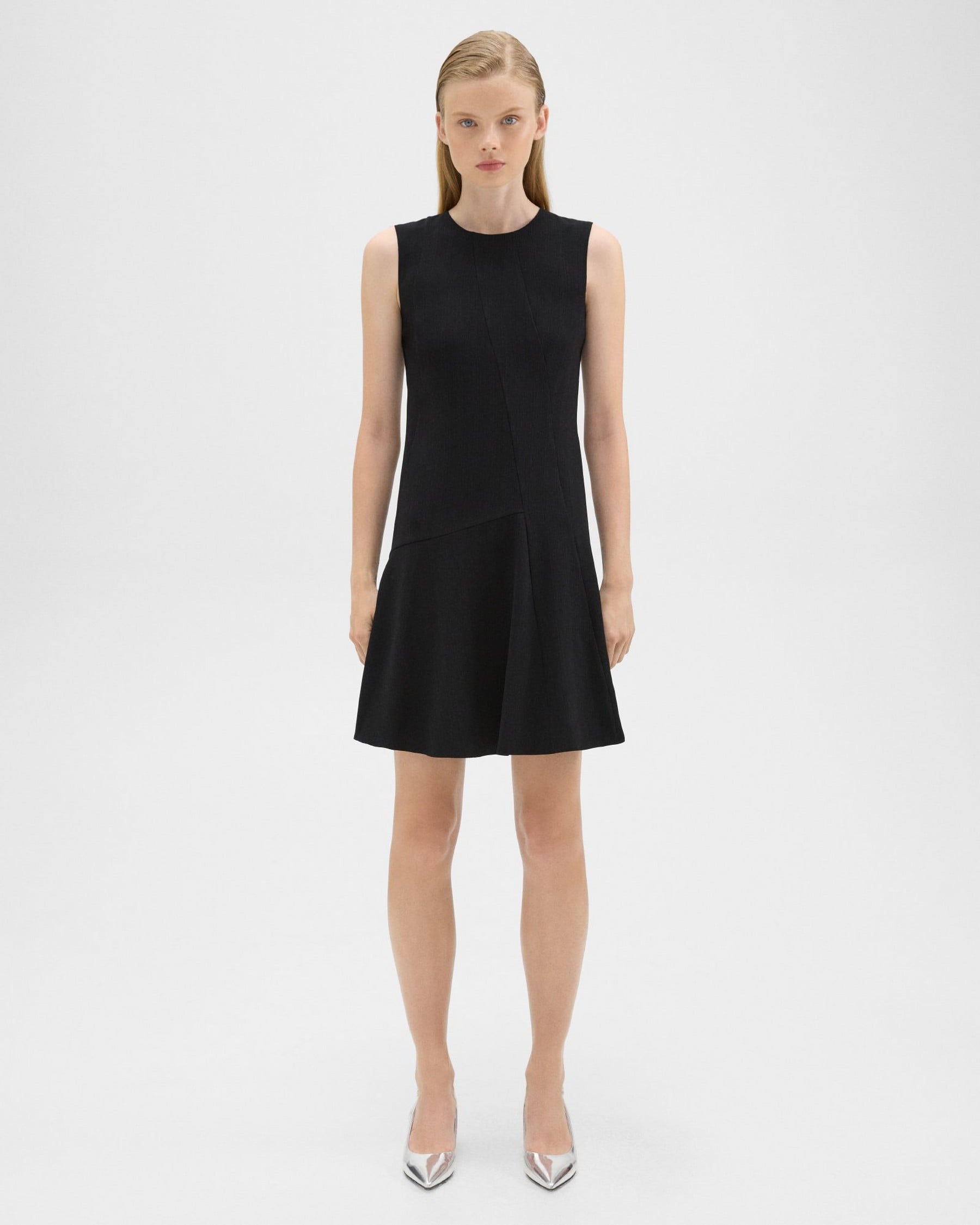 Theory Asymmetrical A-Line Dress in Striped Admiral Crepe