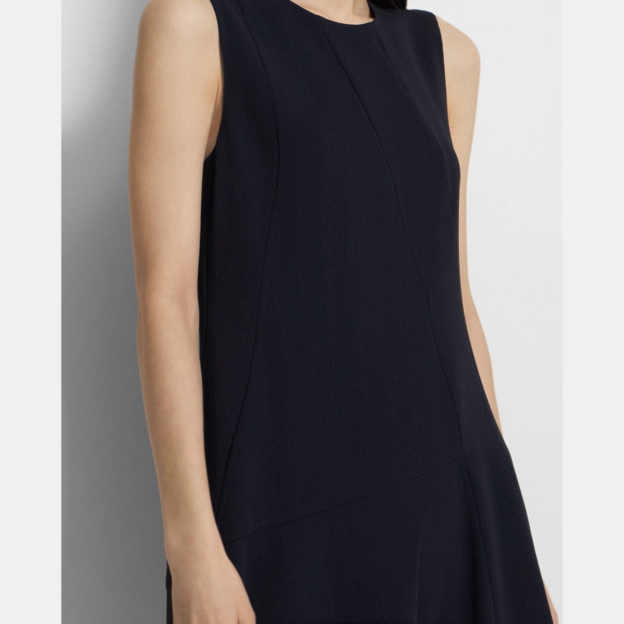 Blue Asymmetrical A-Line Dress in Striped Admiral Crepe