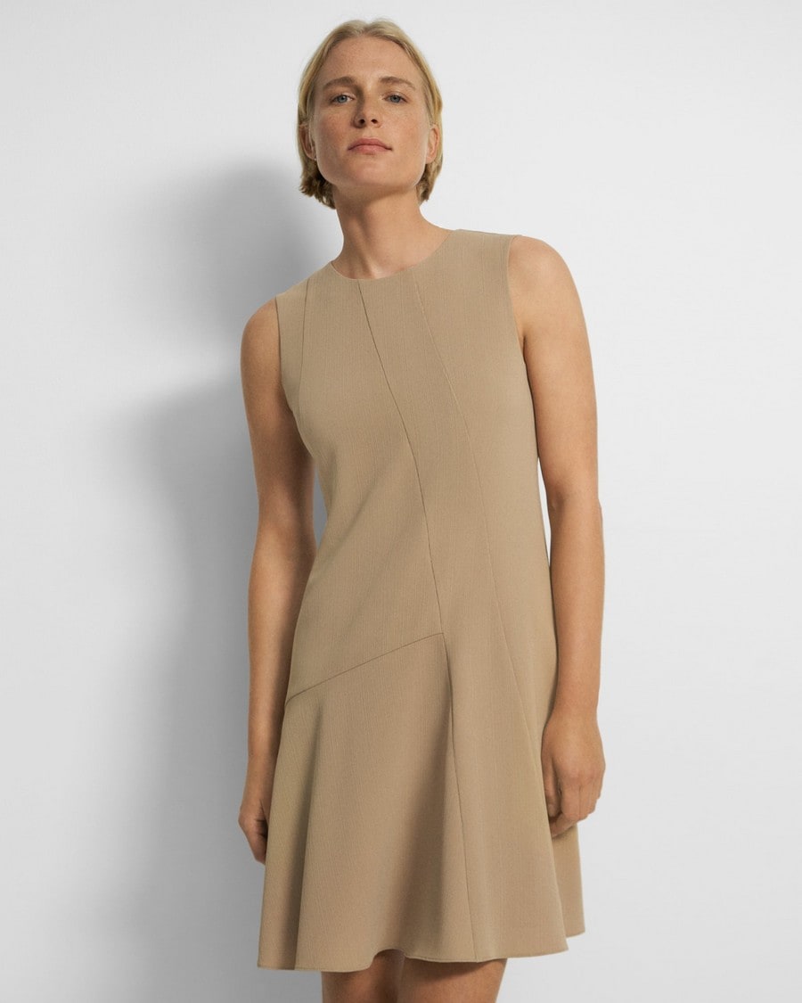 Asymmetrical A-Line Dress in Striped Admiral Crepe