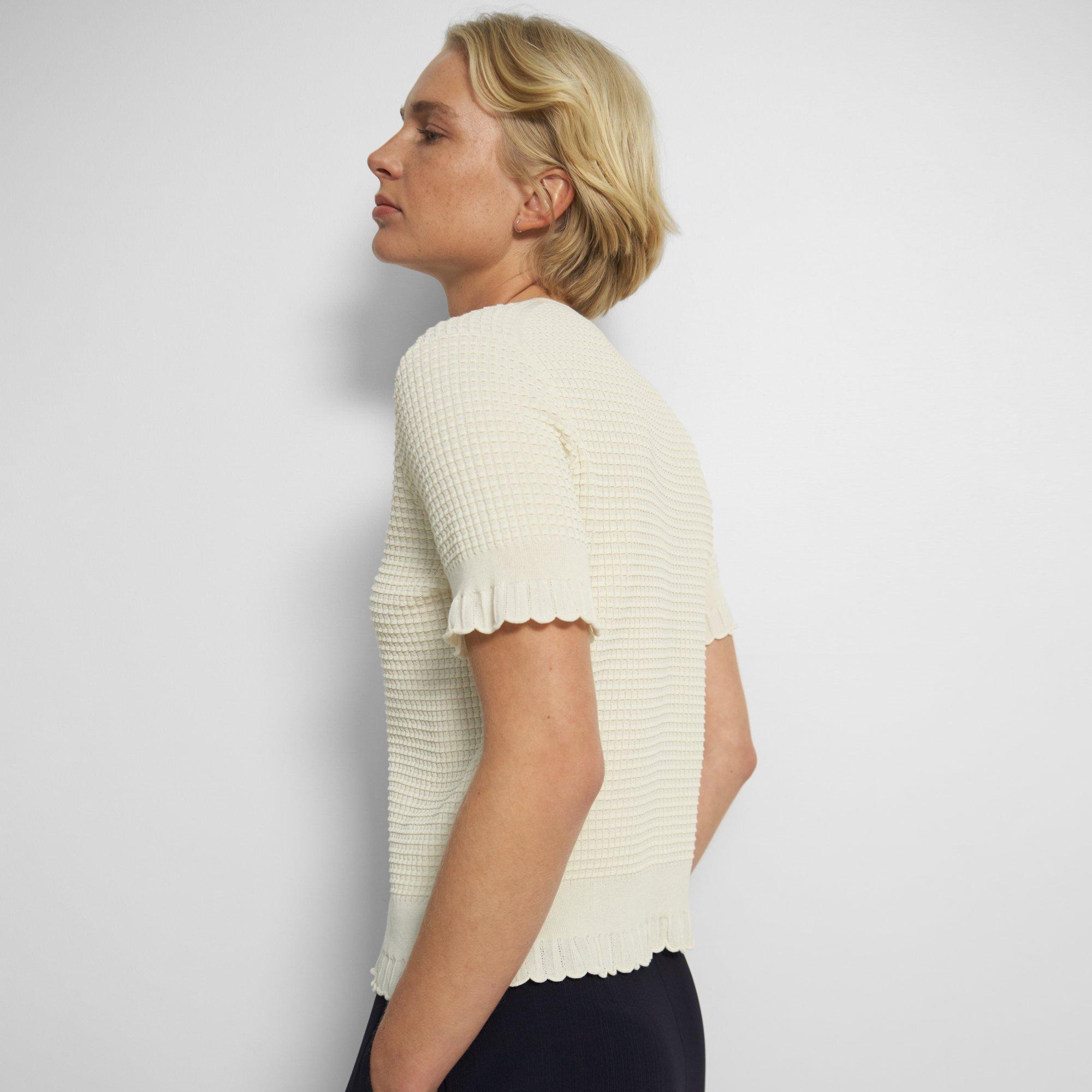 White Cotton Blend Short-Sleeve Sweater | Theory