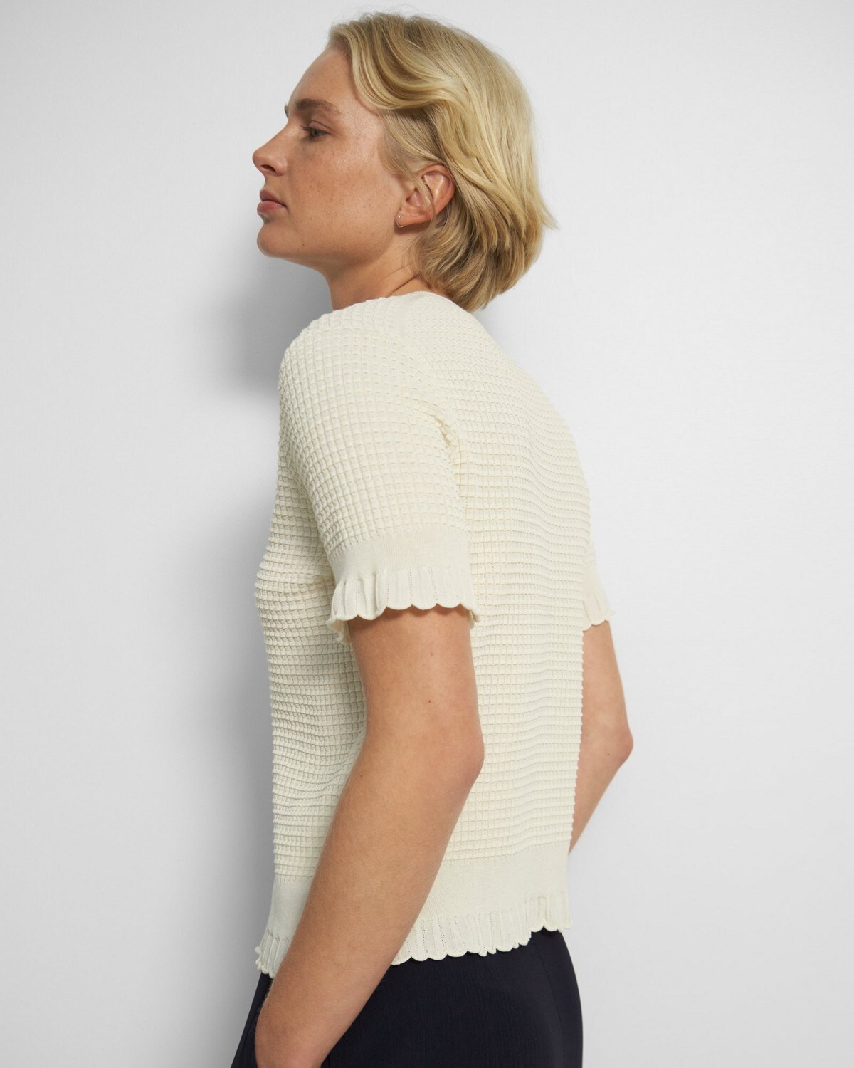 Short-Sleeve Sweater in Cotton Blend