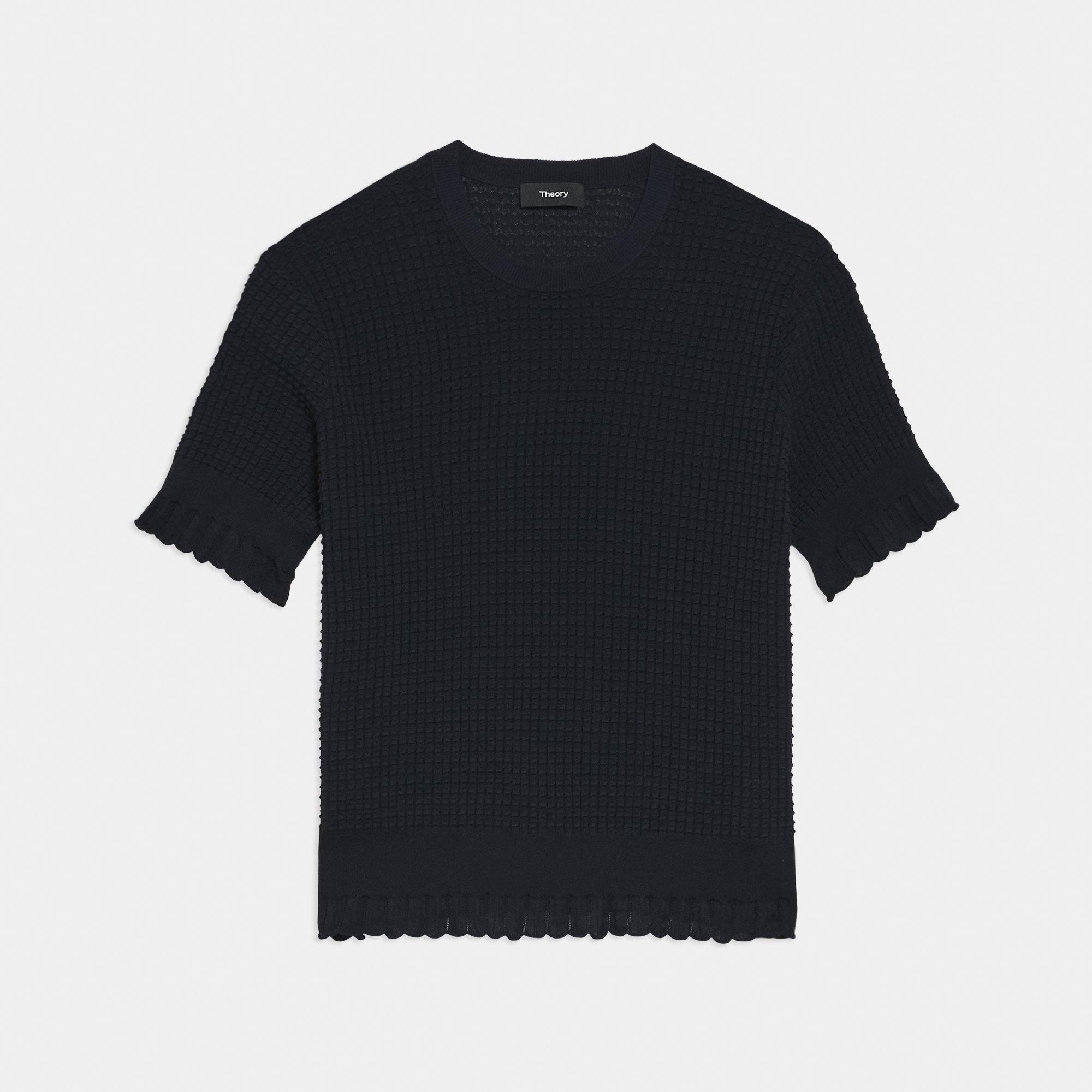 Short-Sleeve Sweater in Cotton Blend