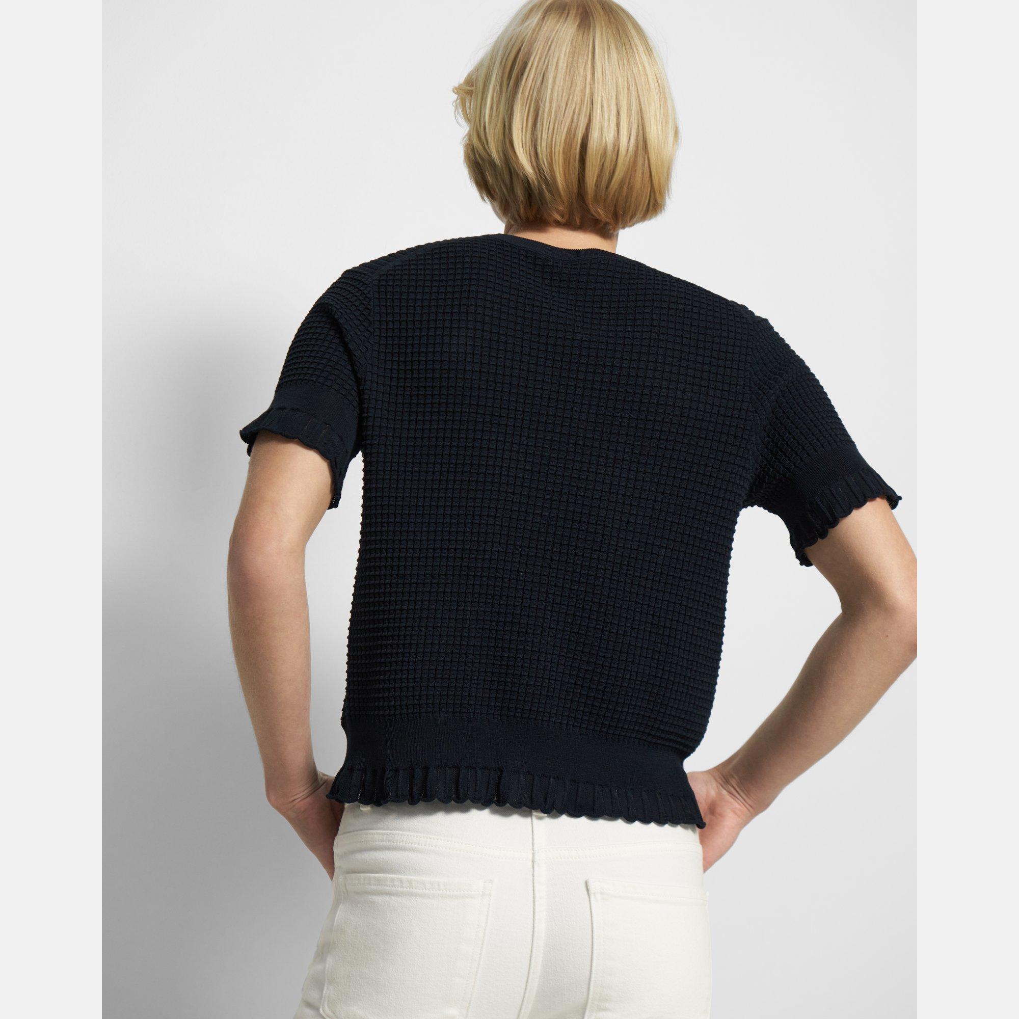 Short-Sleeve Sweater in Cotton Blend