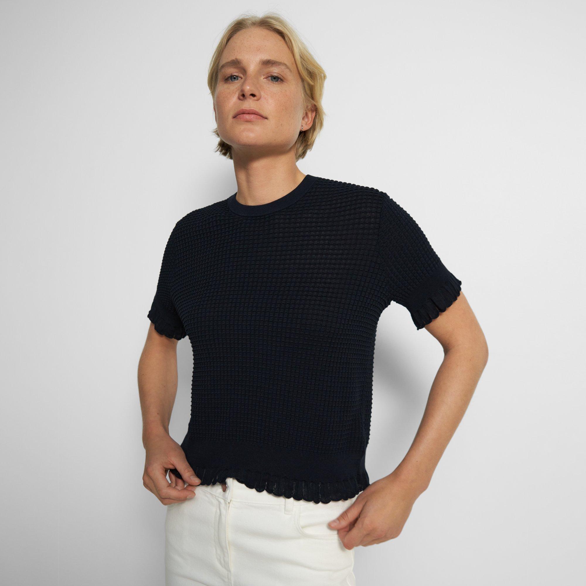 Short-Sleeve Sweater in Cotton Blend