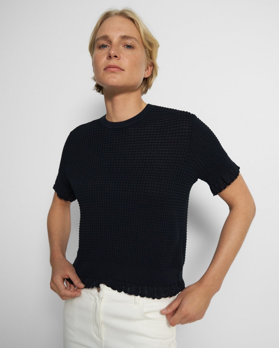 Short-Sleeve Sweater in Cotton Blend