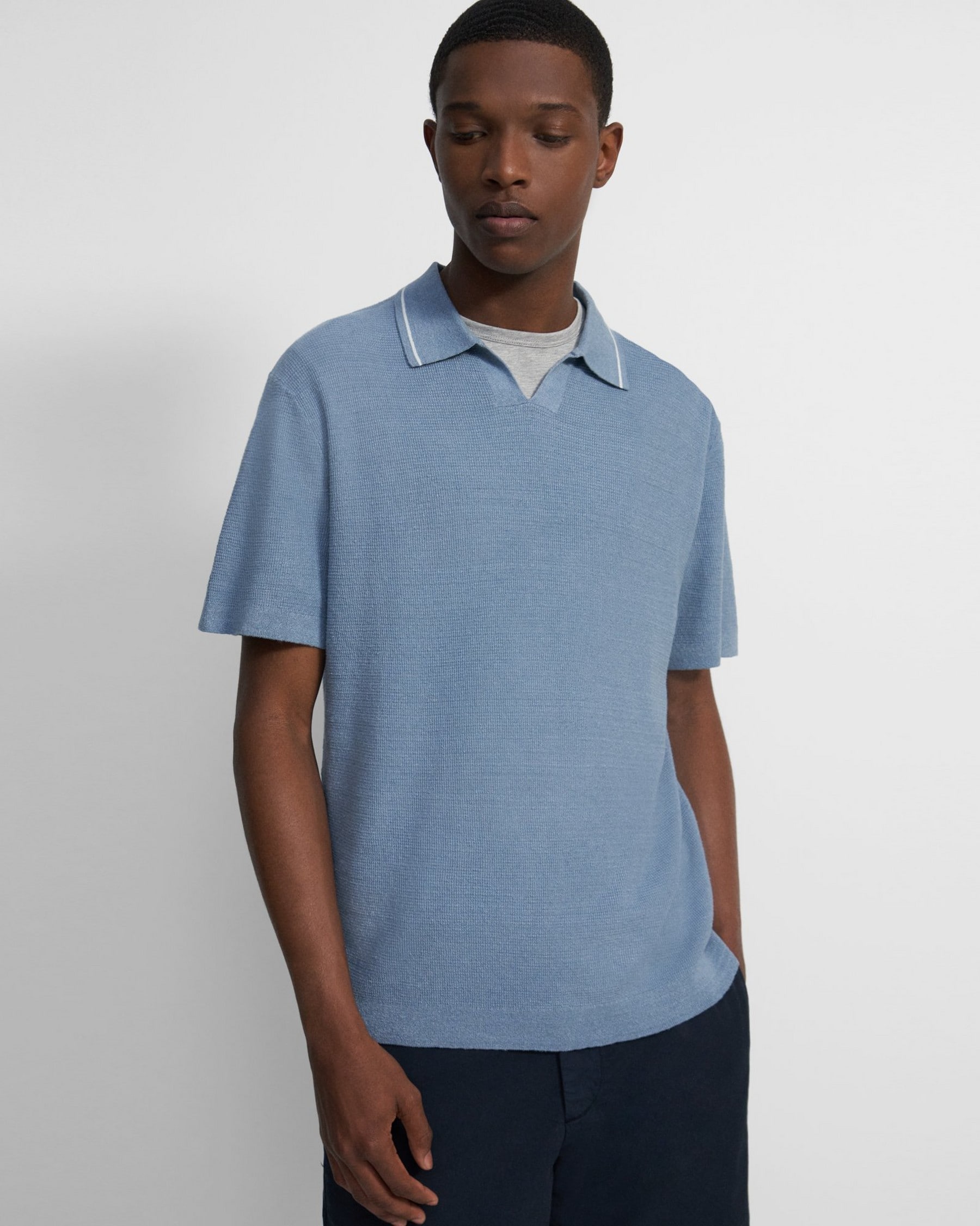 Theory Birke Polo Shirt in Knit Linen