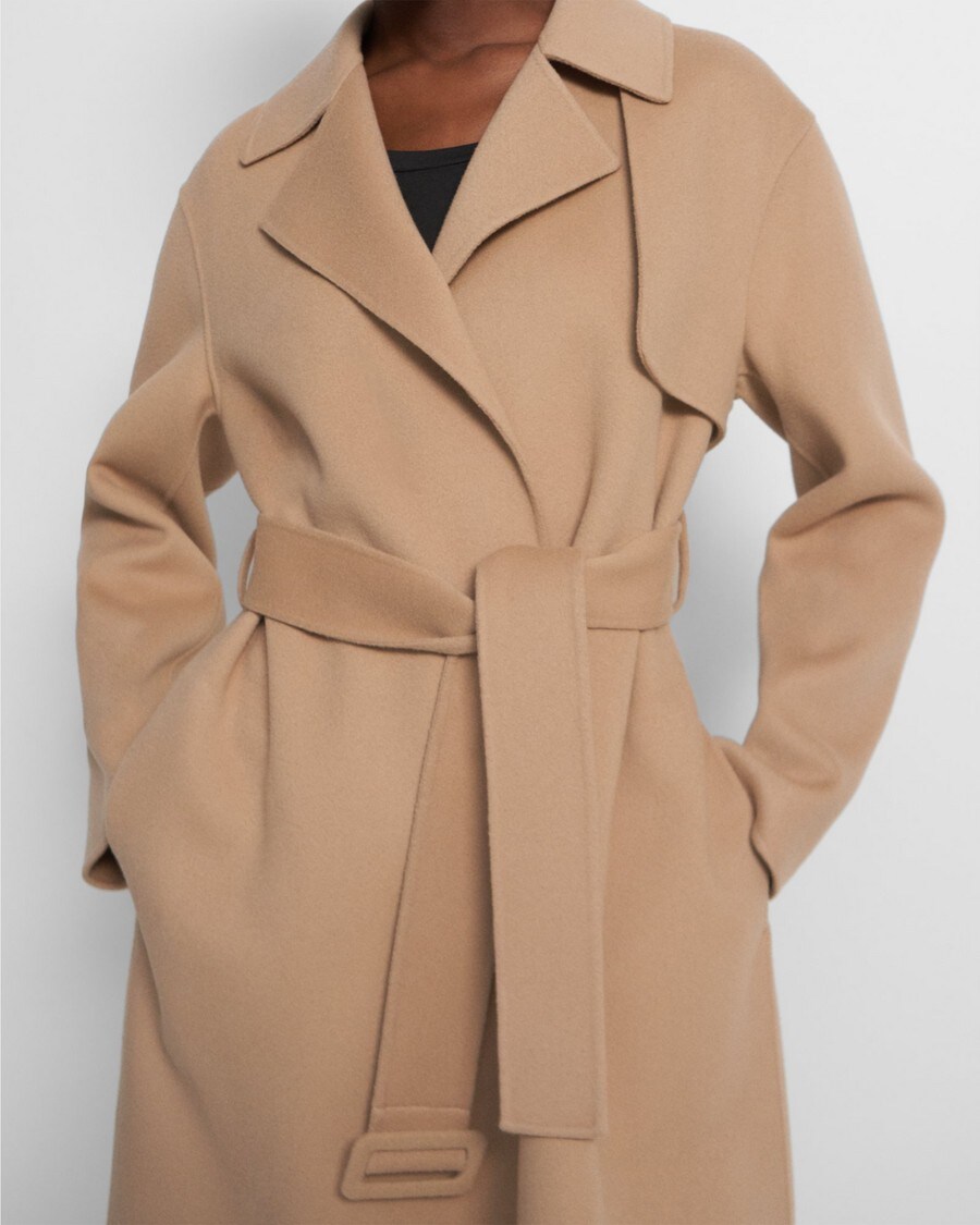 Beige Double-Face Wool-Cashmere Wrap Trench Coat | Theory