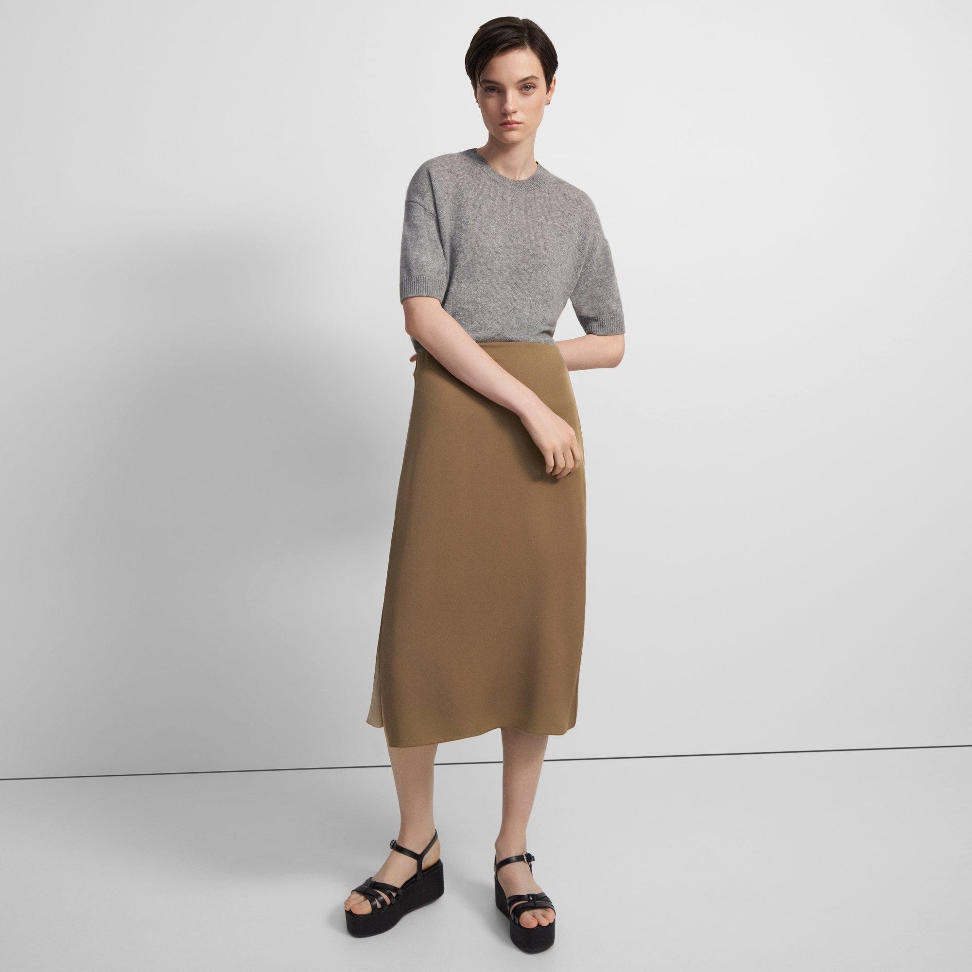 Slit Slip Skirt in Silk Georgette
