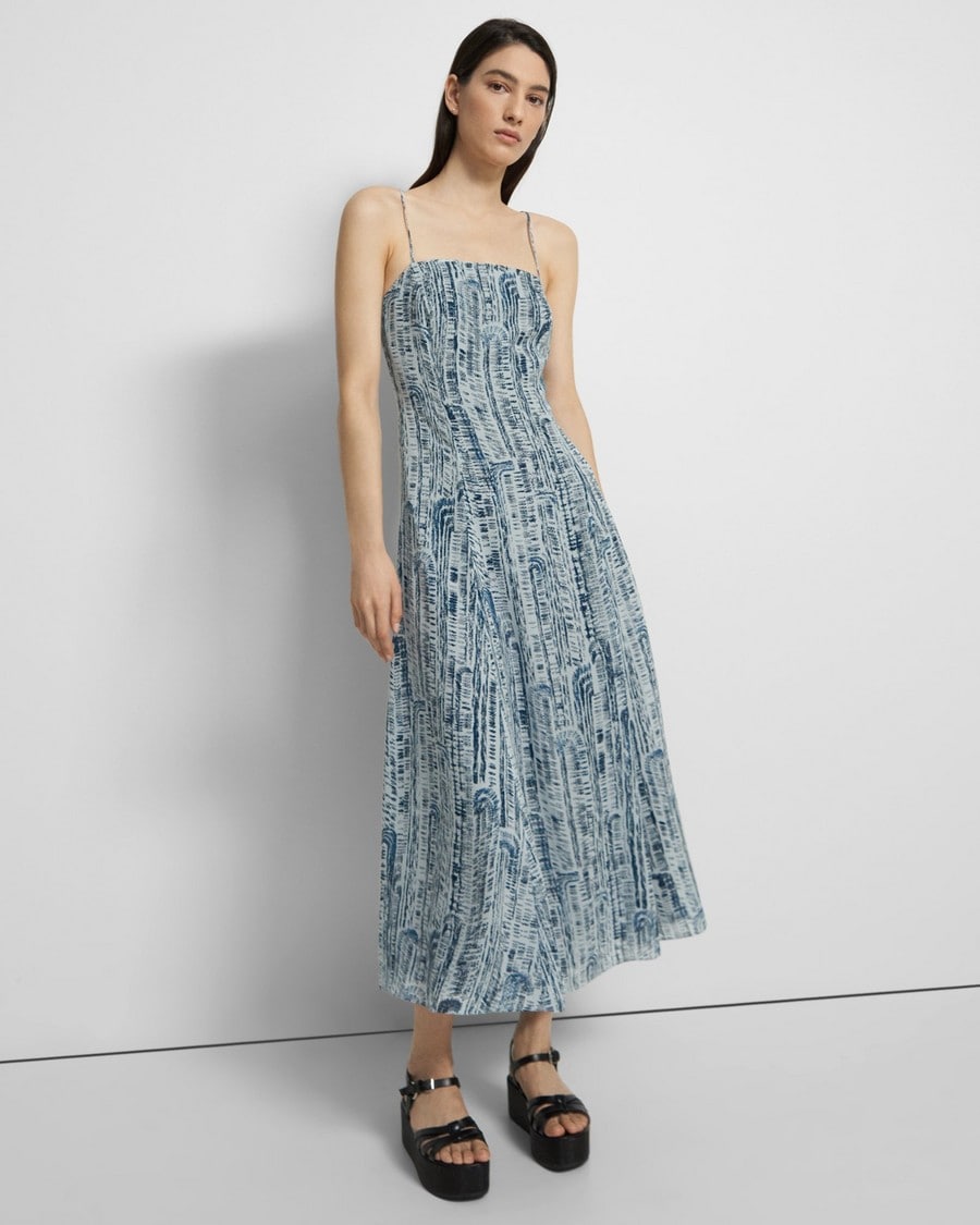 Cami Midi Dress in Block Printed Silk