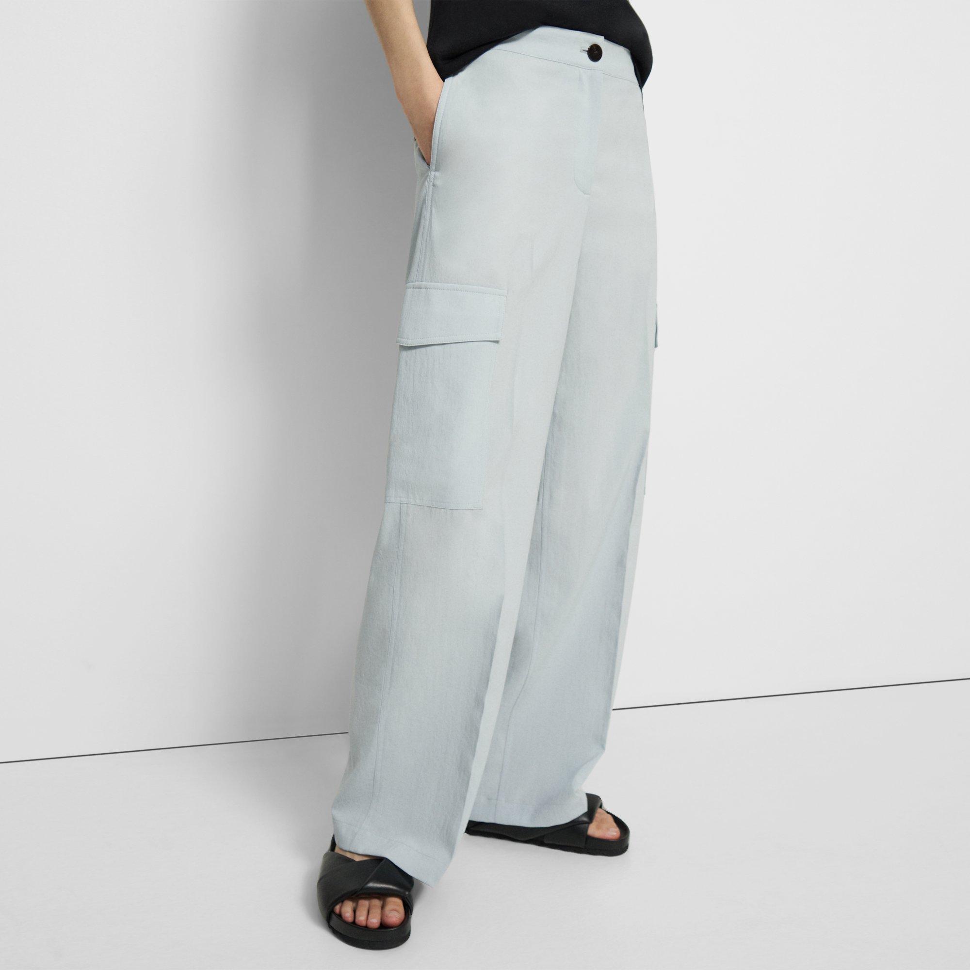 Wide-Leg Cargo Pant in Crisp Poly