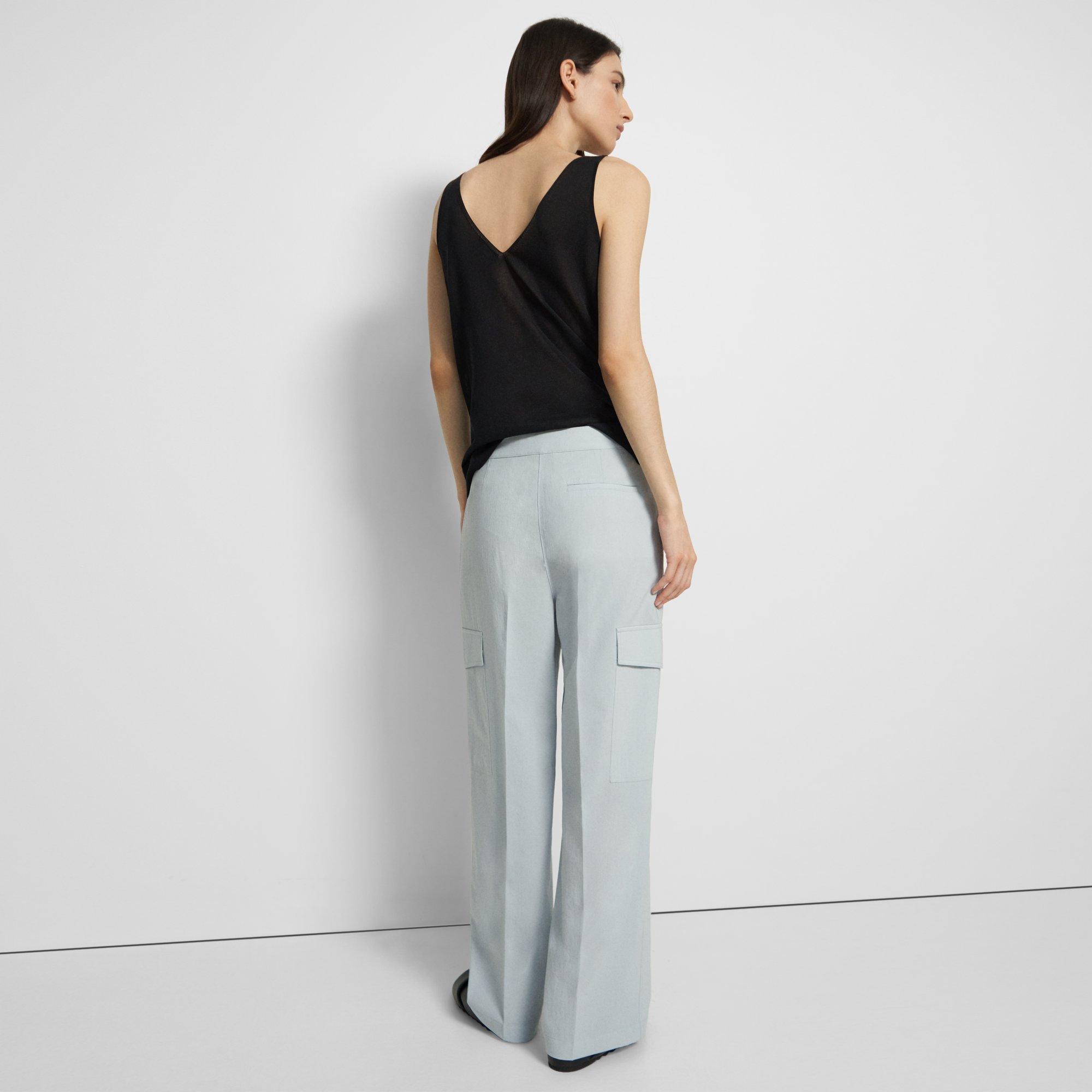 Wide-Leg Cargo Pant in Crisp Poly