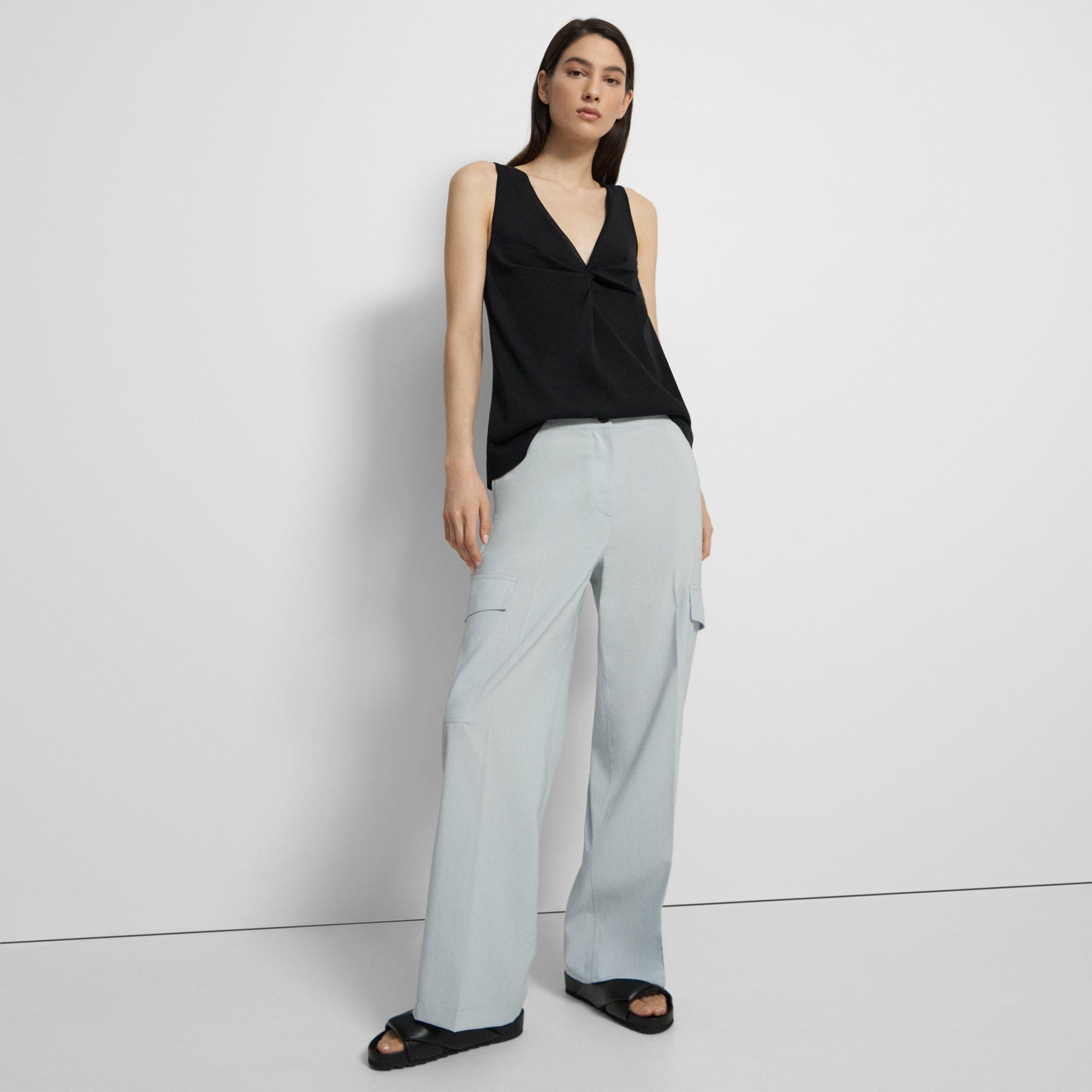 Wide-Leg Cargo Pant in Crisp Poly