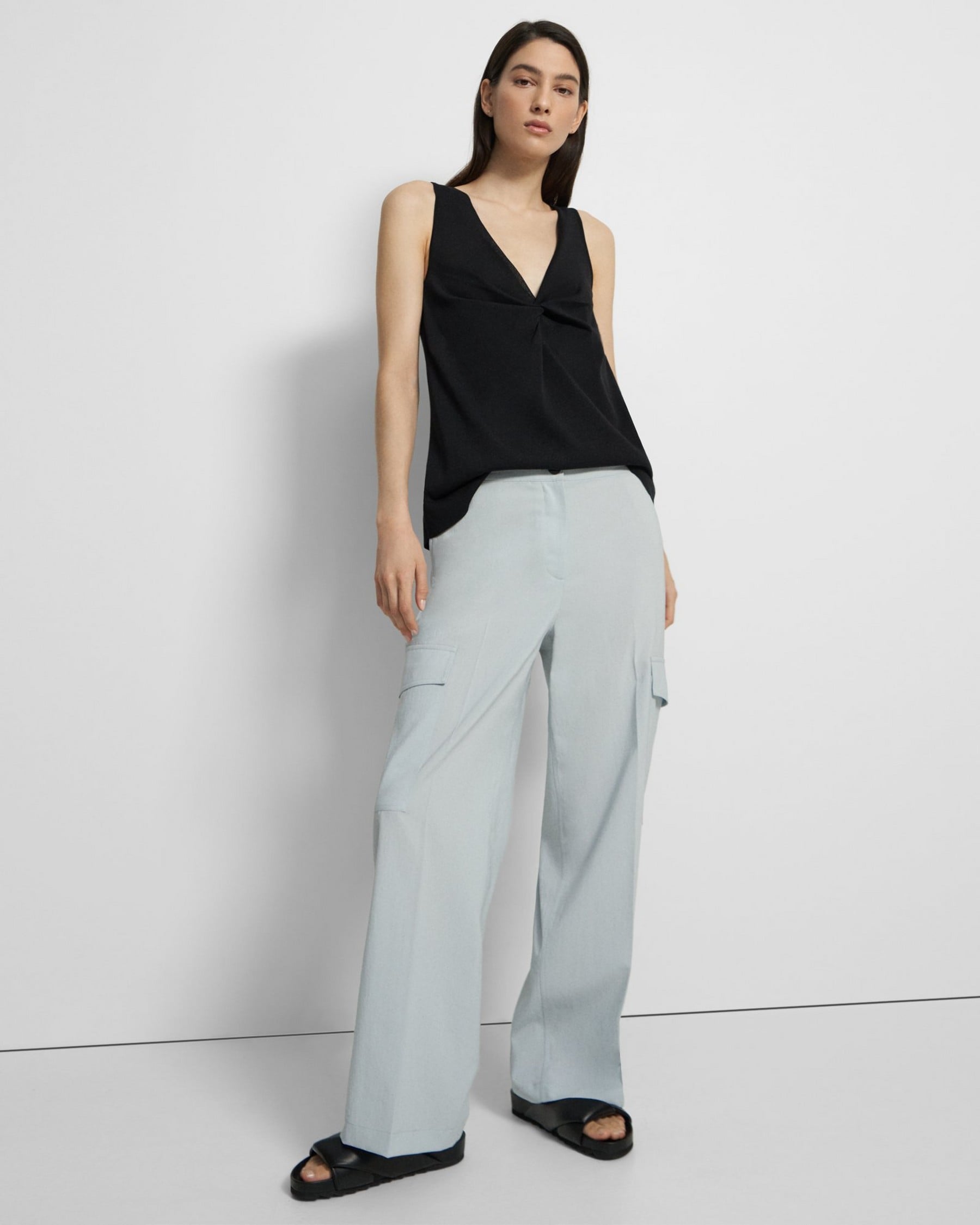 Theory Wide-Leg Cargo Pant in Crisp Poly