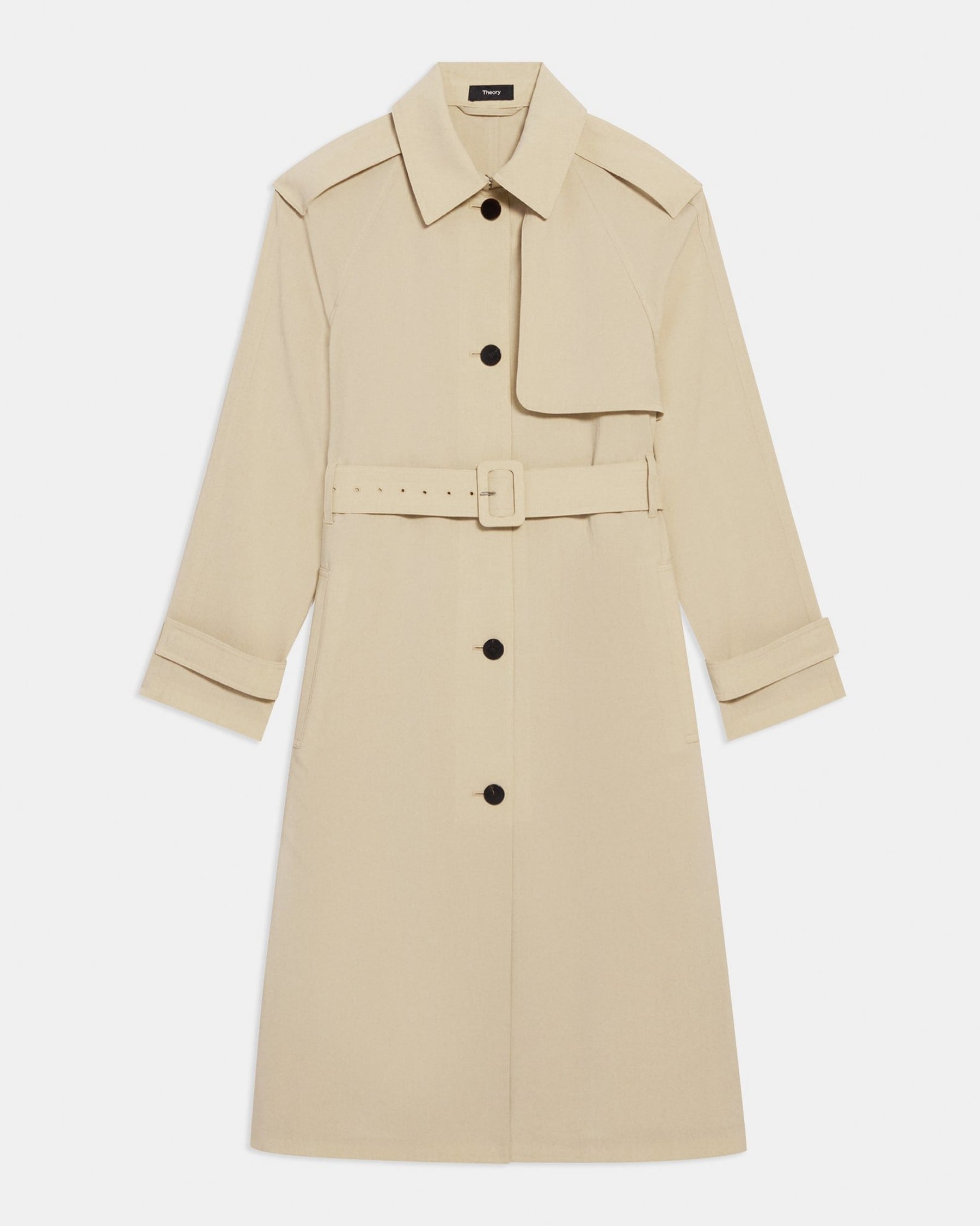 Womens Clothing Coats Raincoats and trench coats Theory Crisp Poly Trench Coat in Beige Natural 