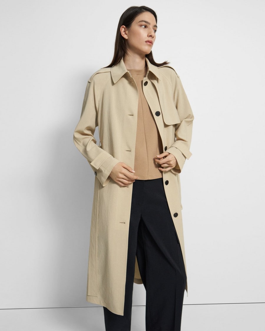 Belted Trench Coat in Crisp Poly