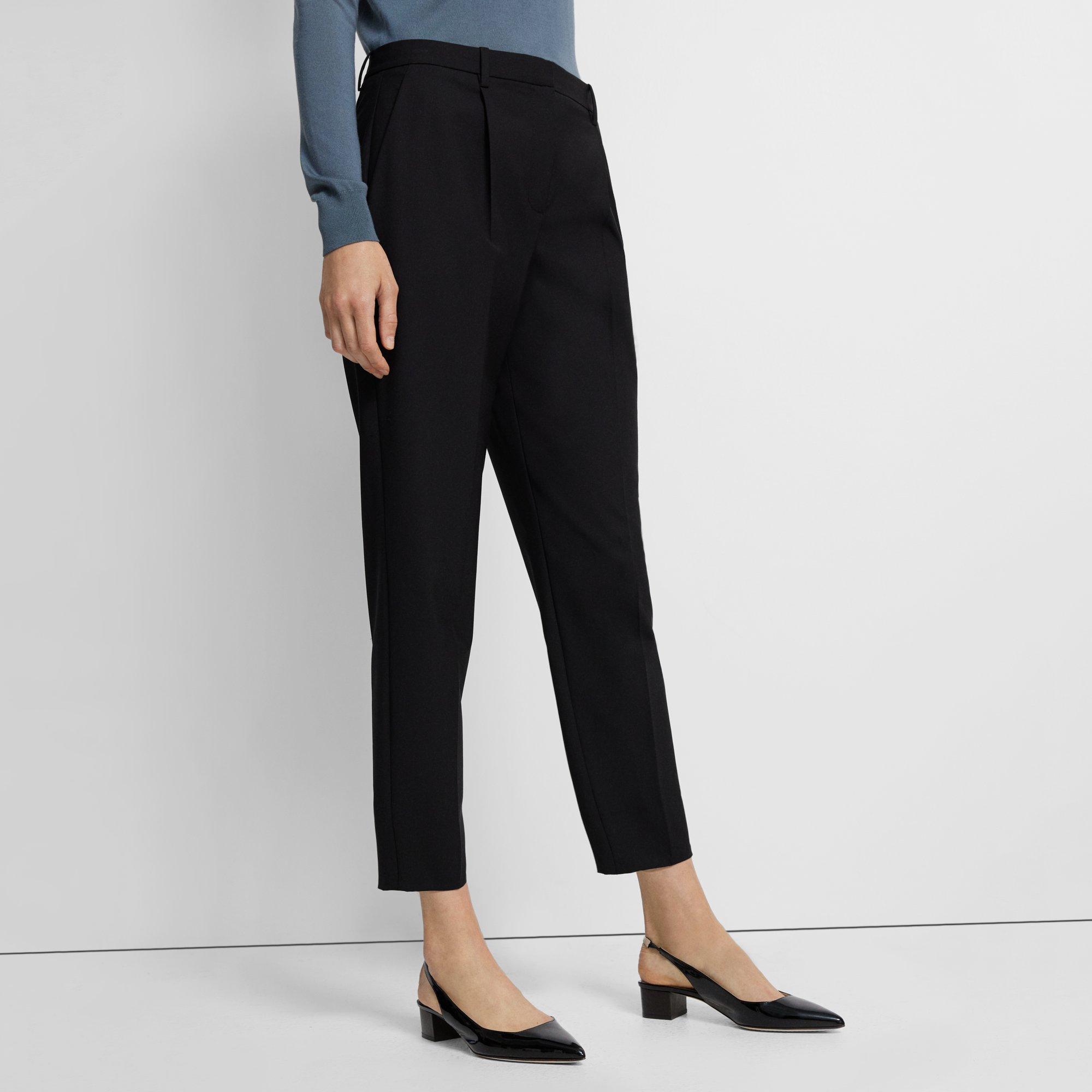 Stretch Wool Pleated Slim Cropped Pant | Theory Outlet