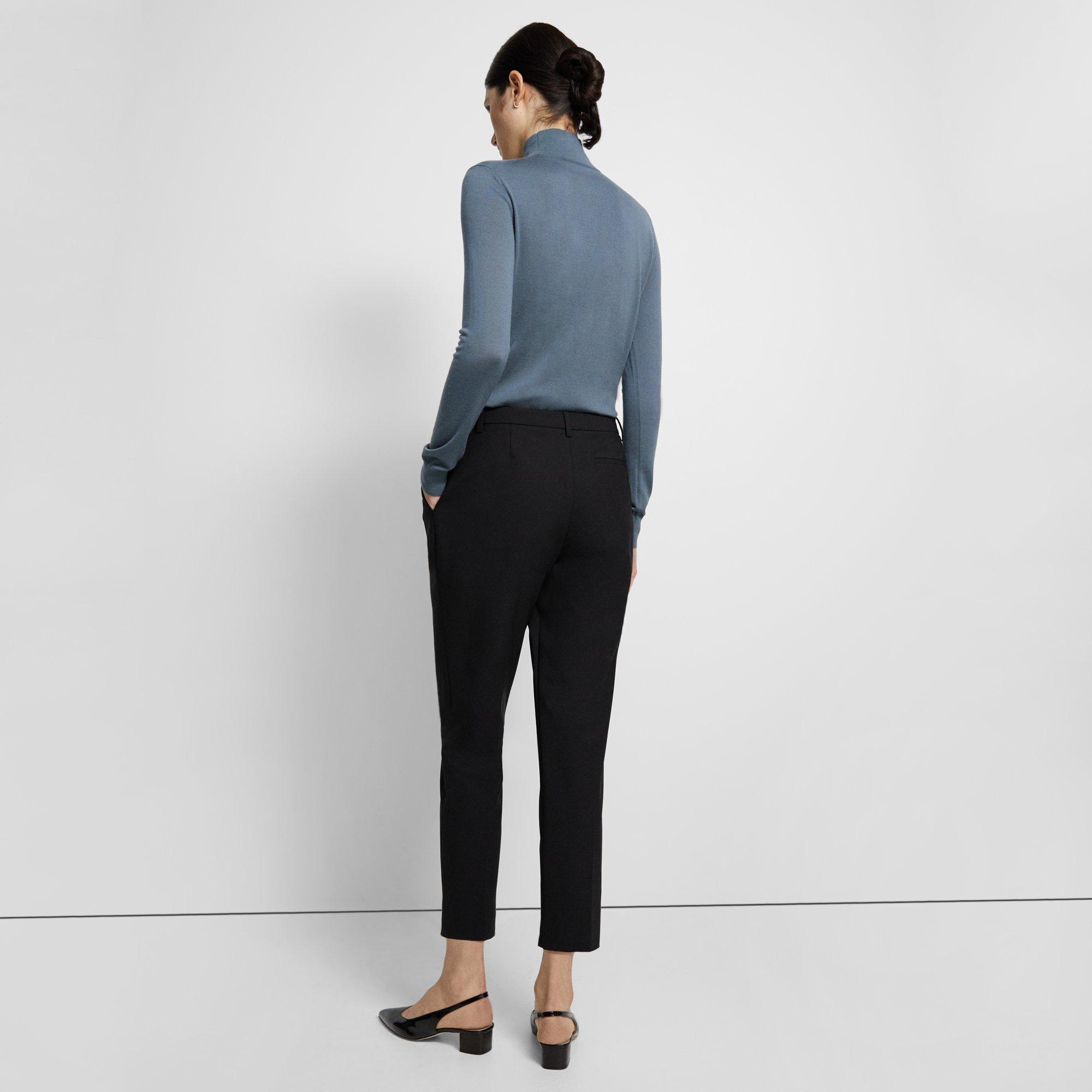 Stretch Wool Pleated Slim Cropped Pant | Theory Outlet