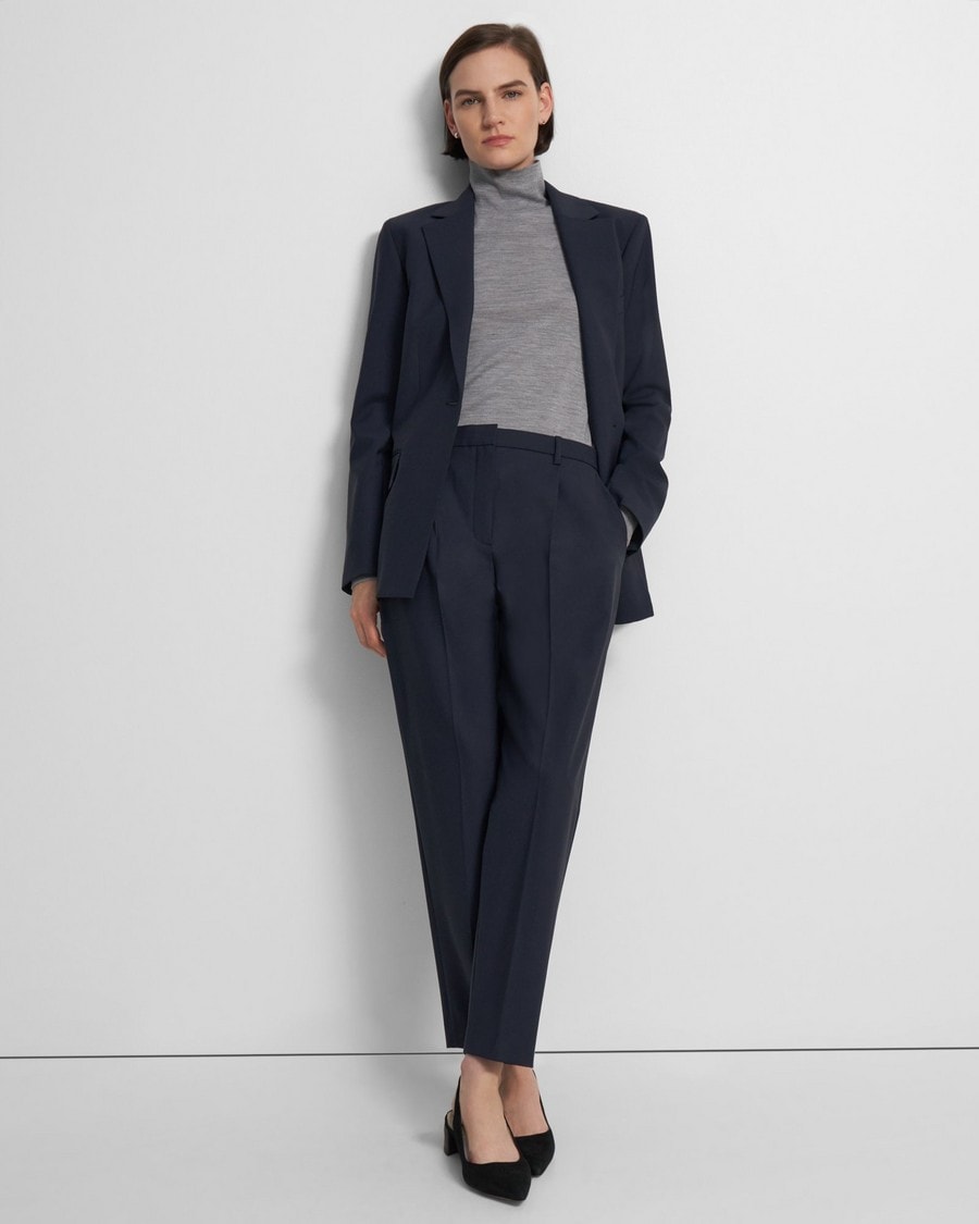 Pleated Slim Cropped Pant in Stretch Wool