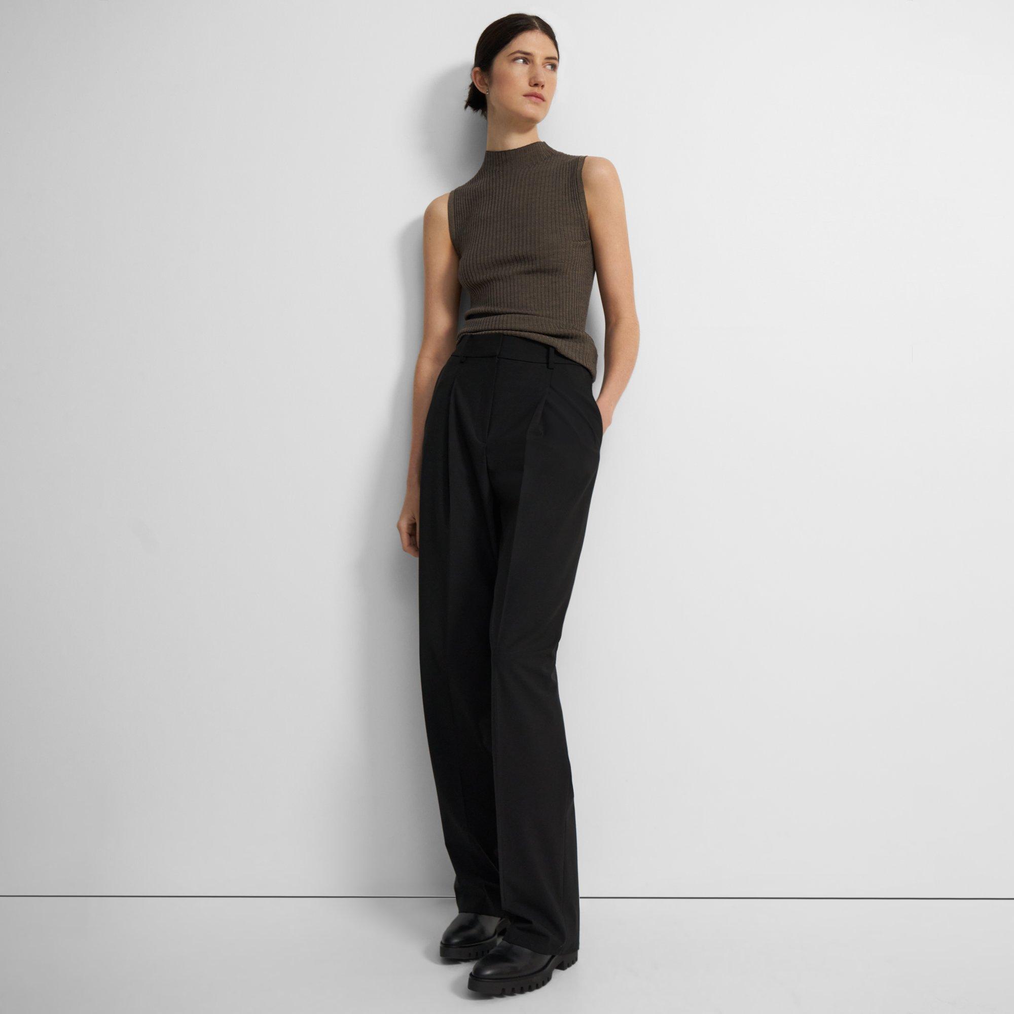 Plissierte Hose mit weitem Bein aus Good Wool