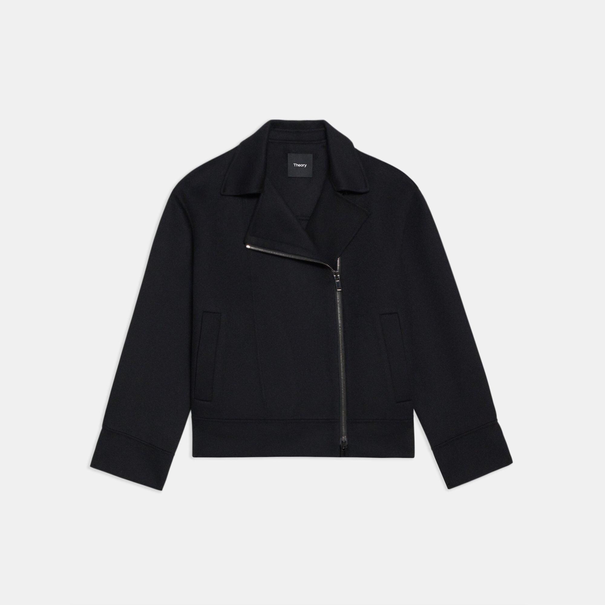 Black Double-Face Wool-Cashmere Oversized Moto Jacket | Theory