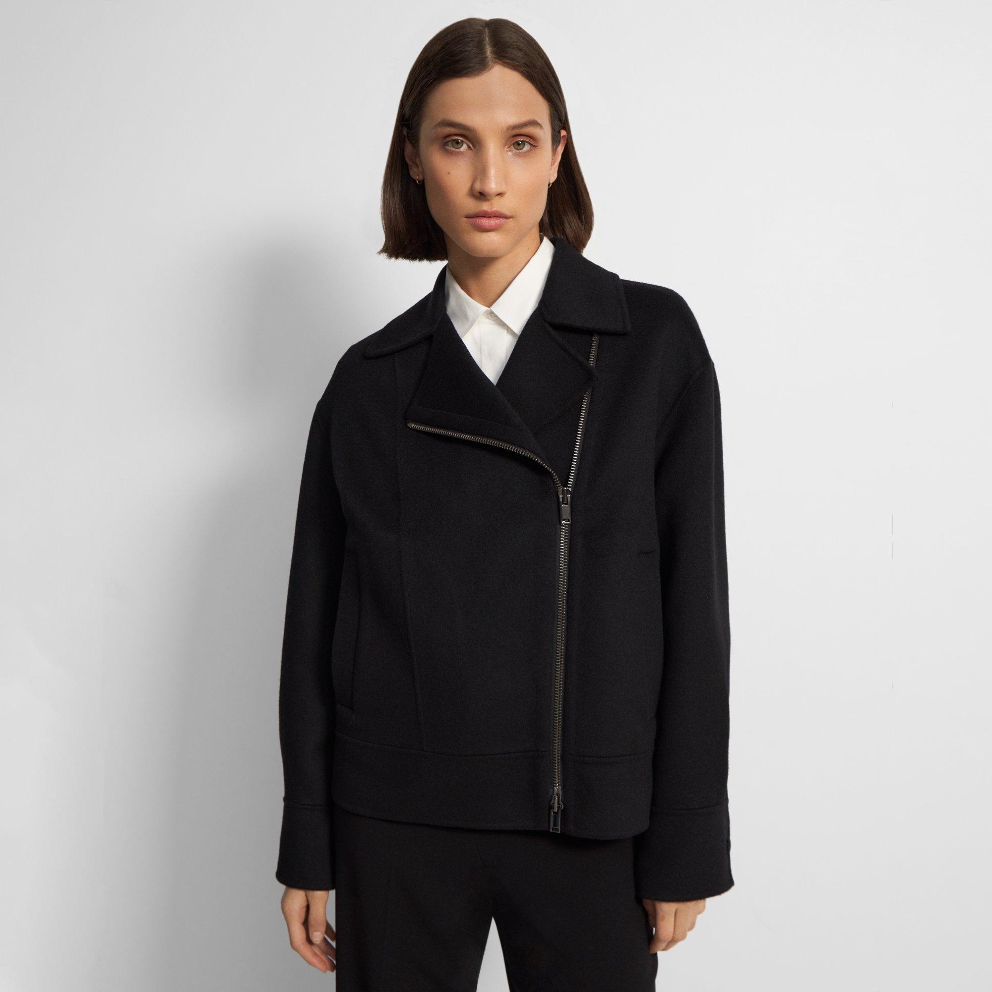 Black Double-Face Wool-Cashmere Oversized Moto Jacket | Theory