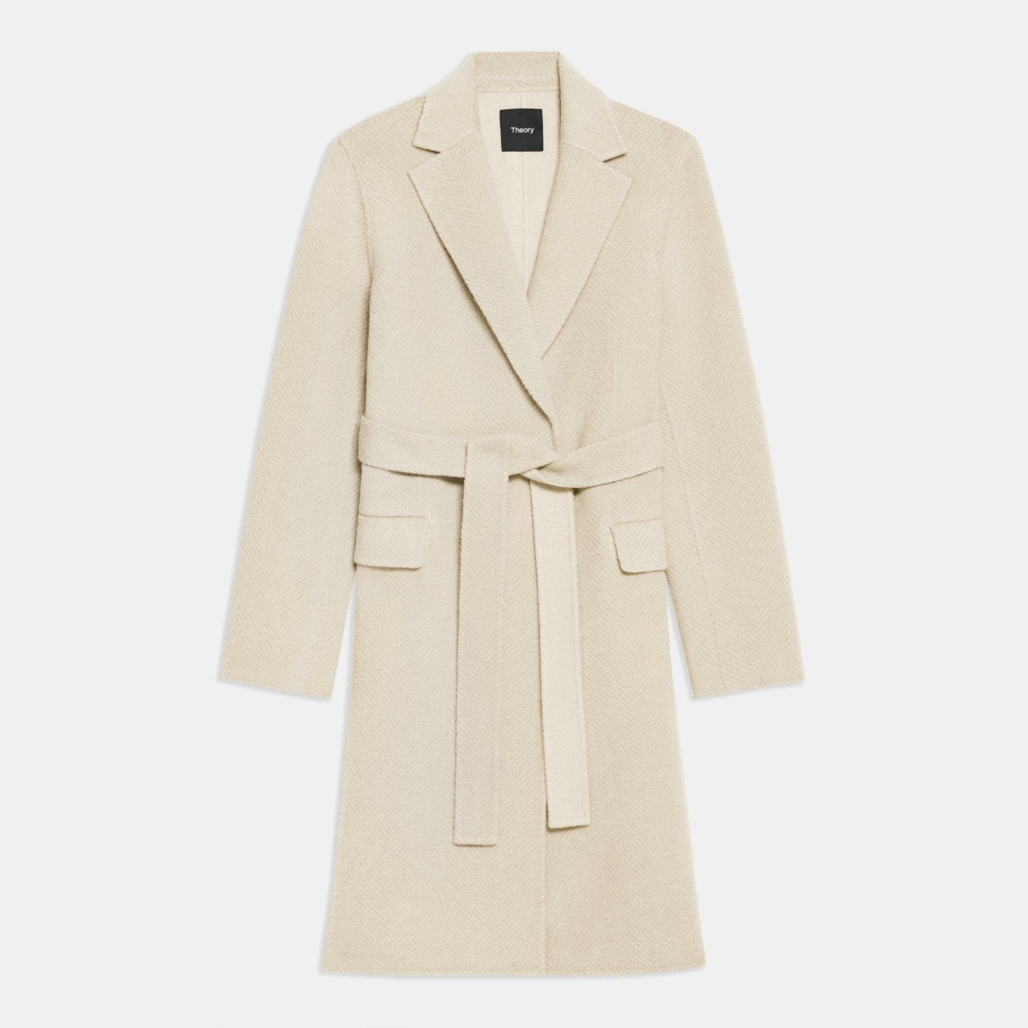 Beige Chevron Double-Face Wool Wrap Coat | Theory