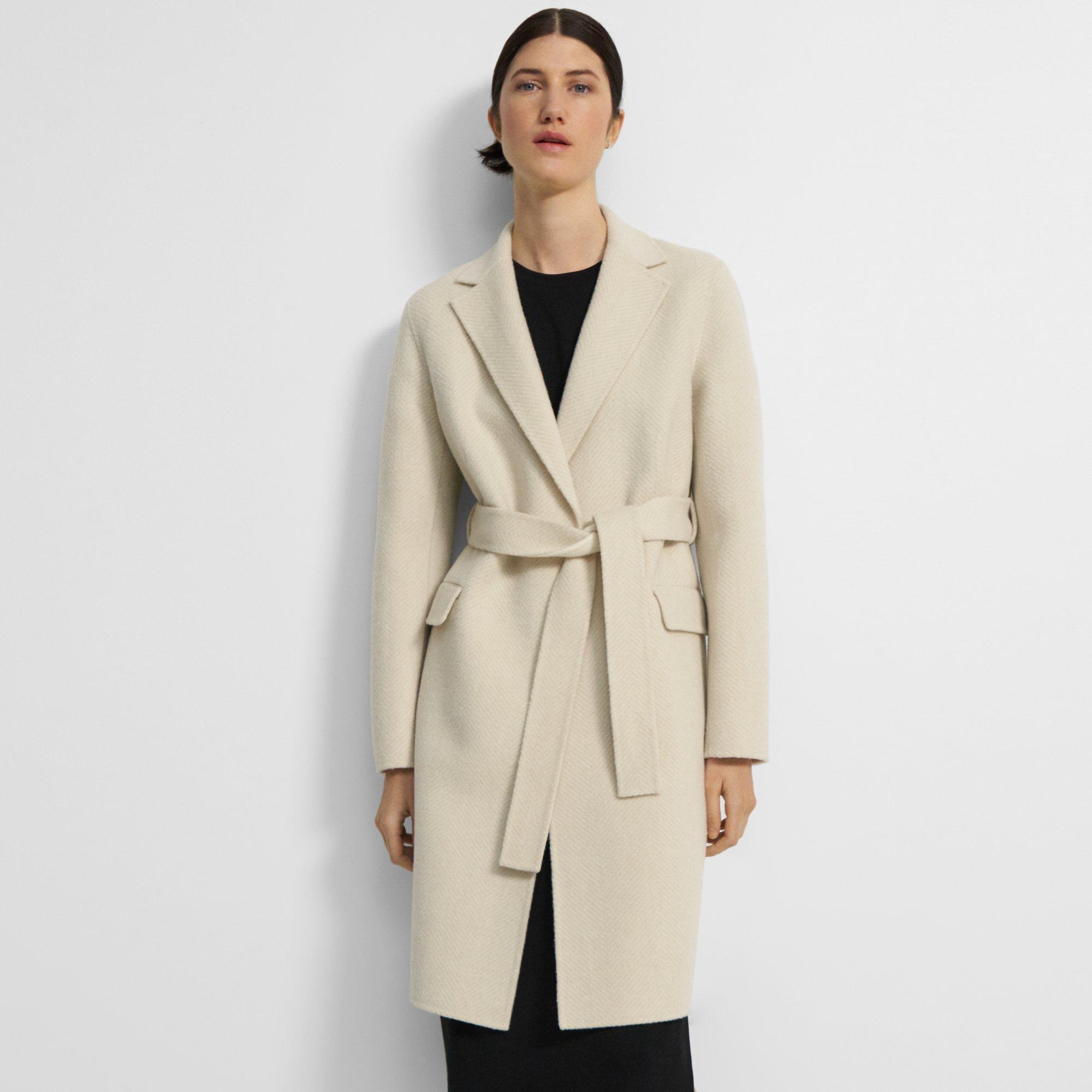 Beige Chevron Double-Face Wool Wrap Coat | Theory