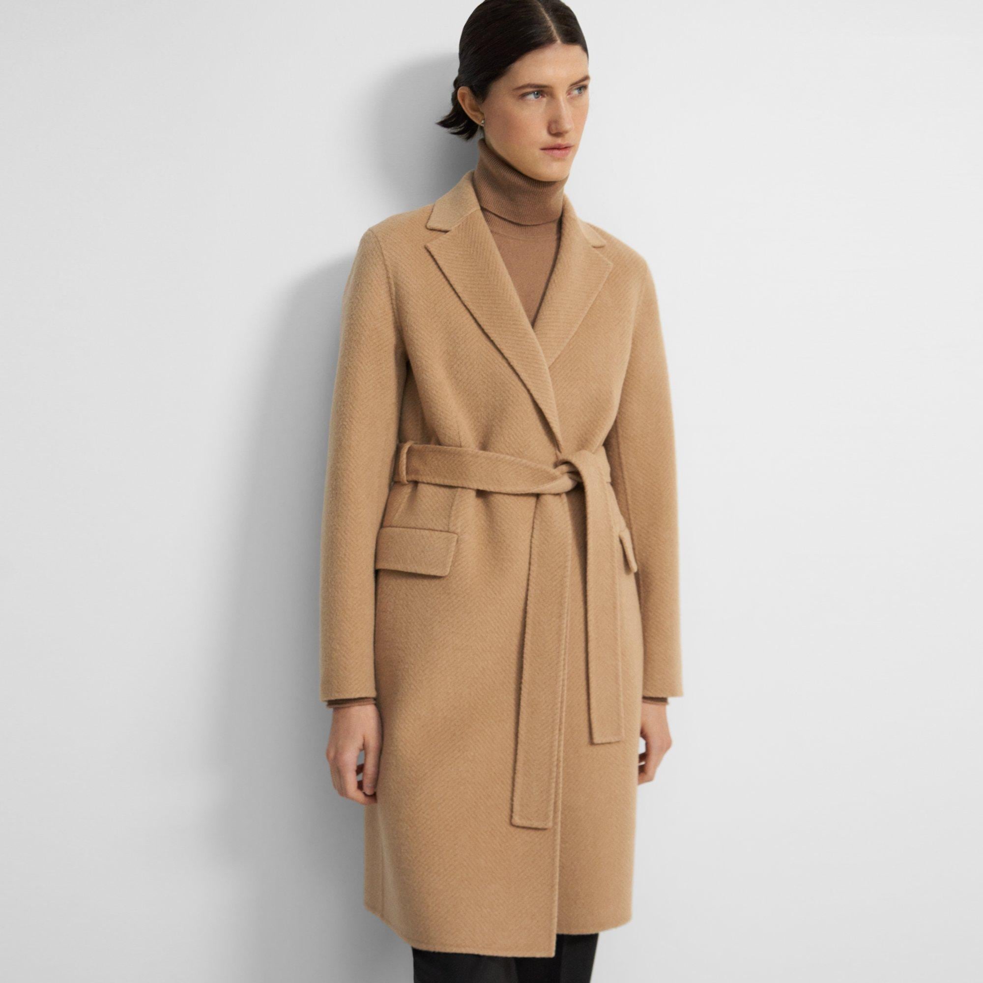 Chevron Double-Face Wool Wrap Coat | Theory