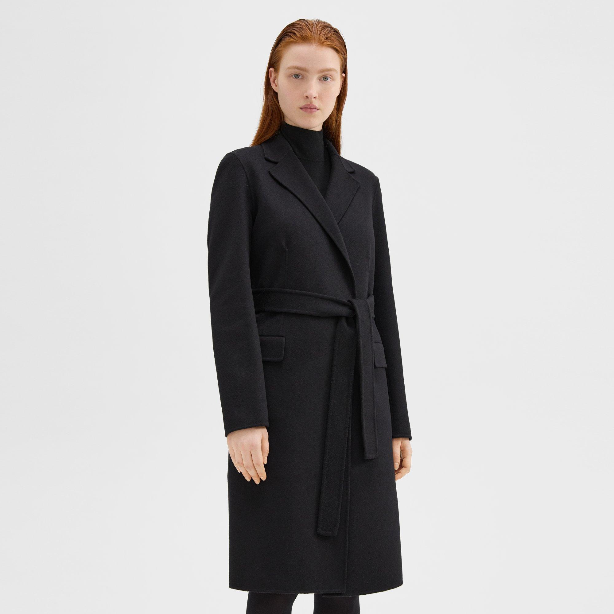 Black Double-Face Wool-Cashmere Wrap Coat | Theory